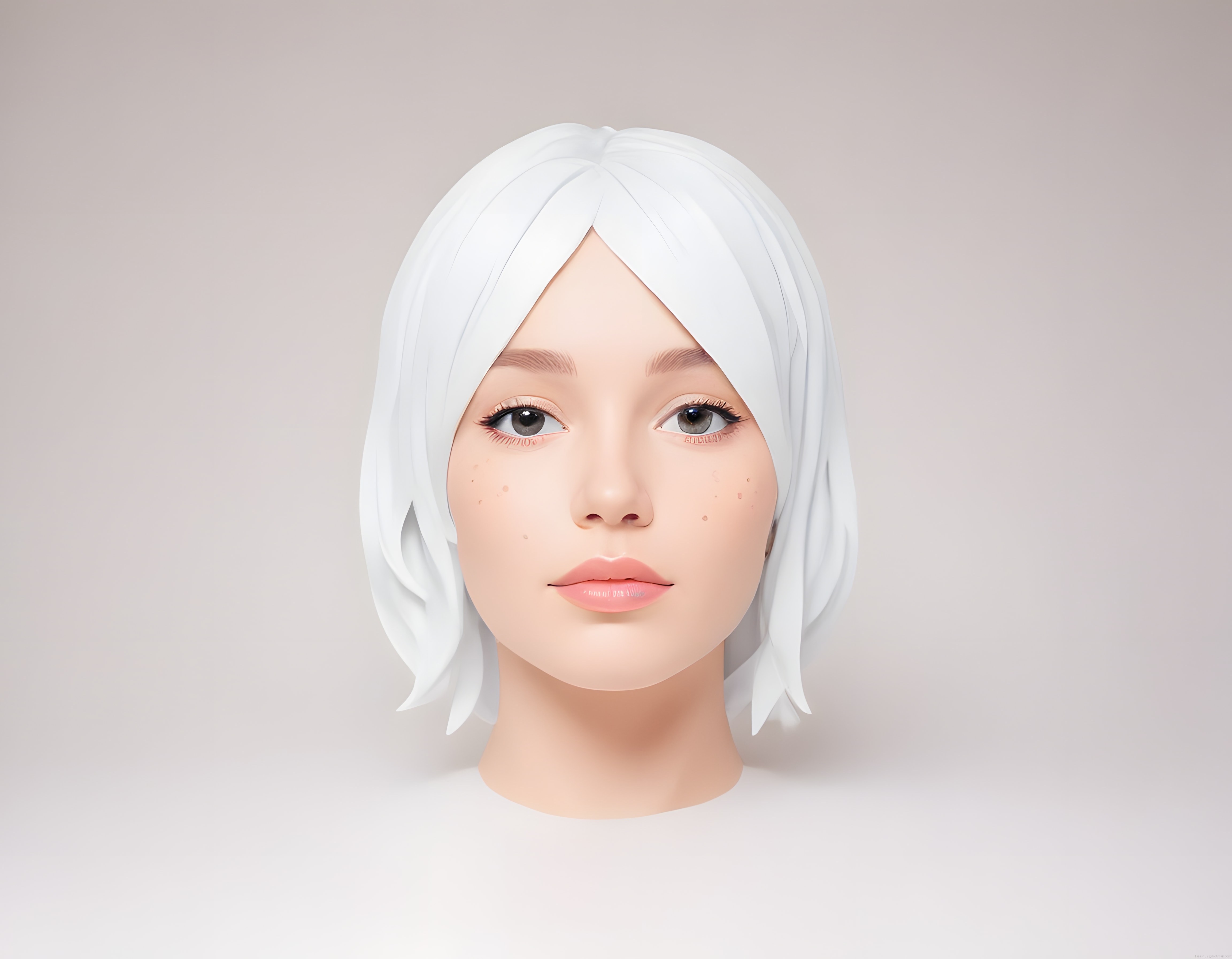 Beyaz Saçlı Genç Kadının Gerçekçi 3 Boyutlu Render Sanatsal Portresi