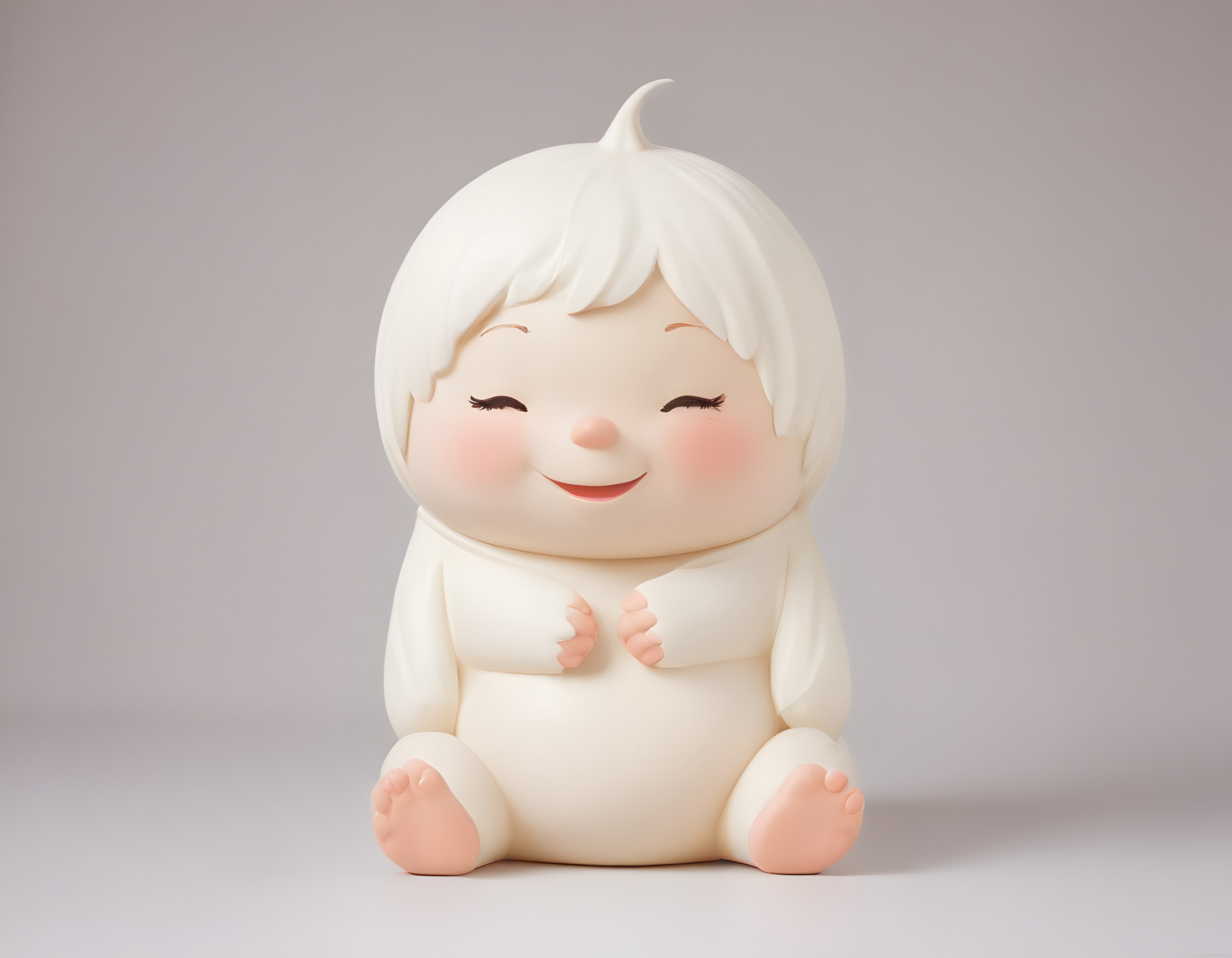 Beyaz Saçlı Gülümseyen Sevimli Bebek Figürü ve 3D Minimalist Karakter