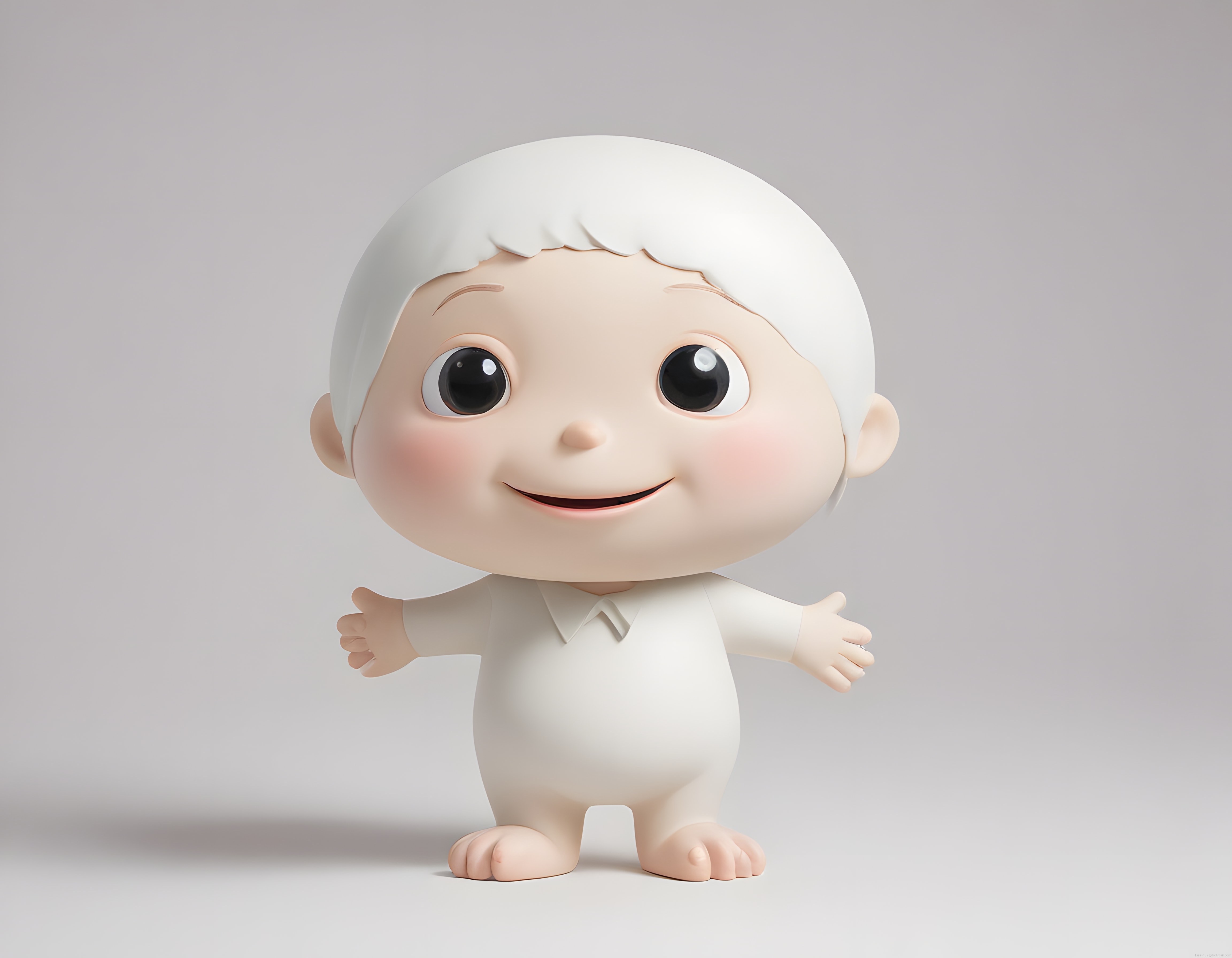 Beyaz Saçlı Minik 3D Karakter: Sevimli ve Masum Anime Tarzı Bebek Figürü