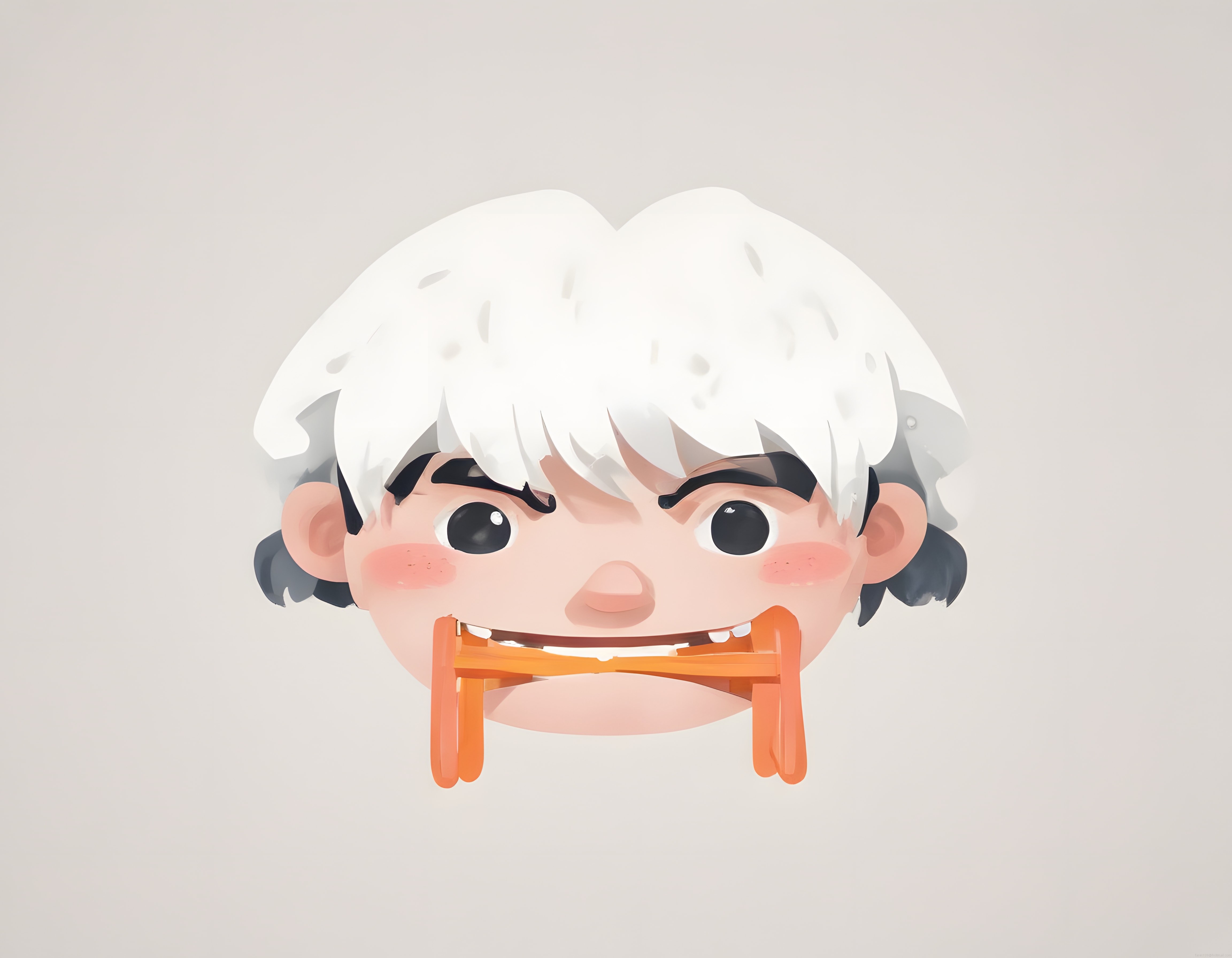 Beyaz Saçlı ve Turuncu Aksesuarlı Sevimli 3D Anime Karakter Dijital Tasarımı