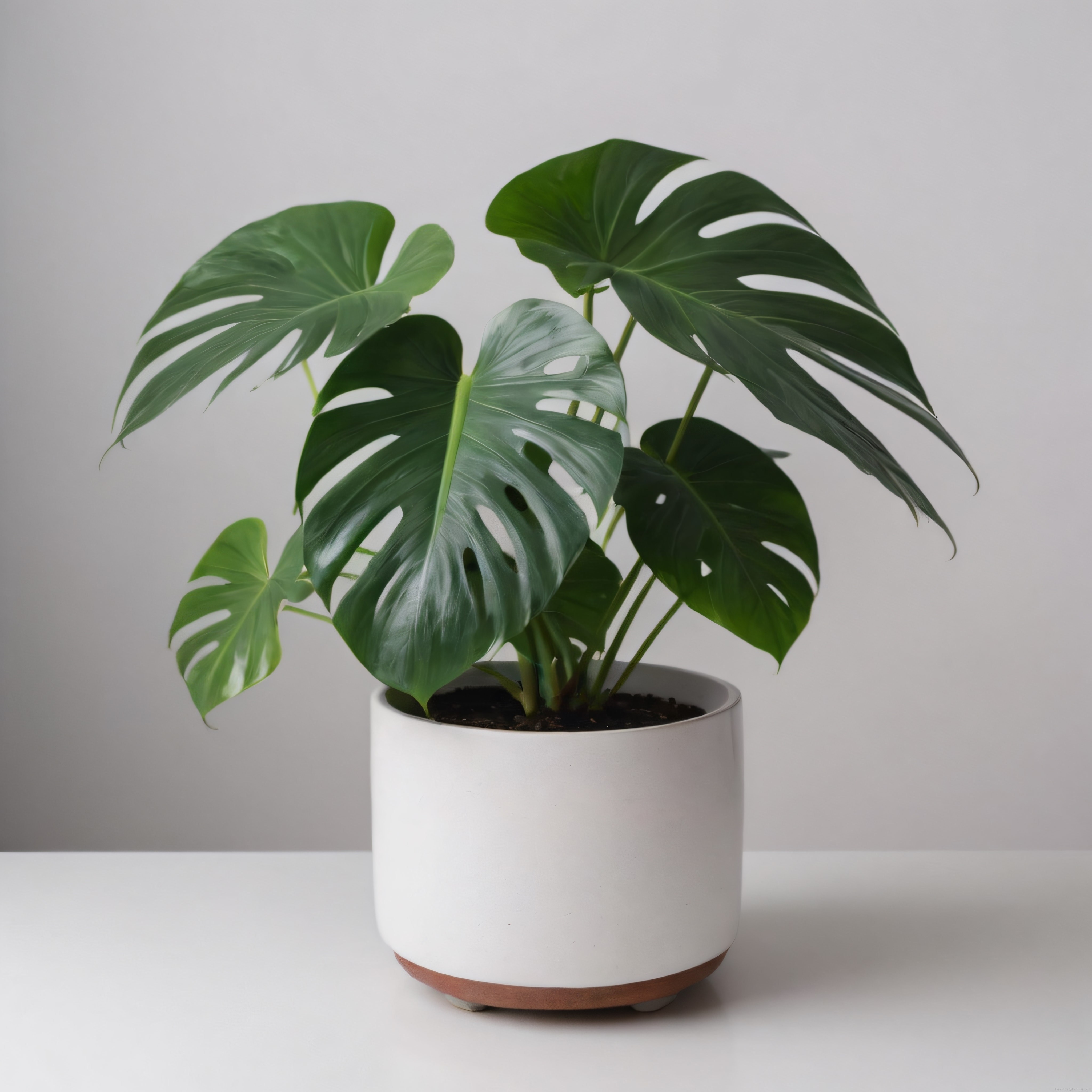 Beyaz Saksıda Canlı Yeşil Monstera Bitkisi: Minimalist Dekorasyon Fikri