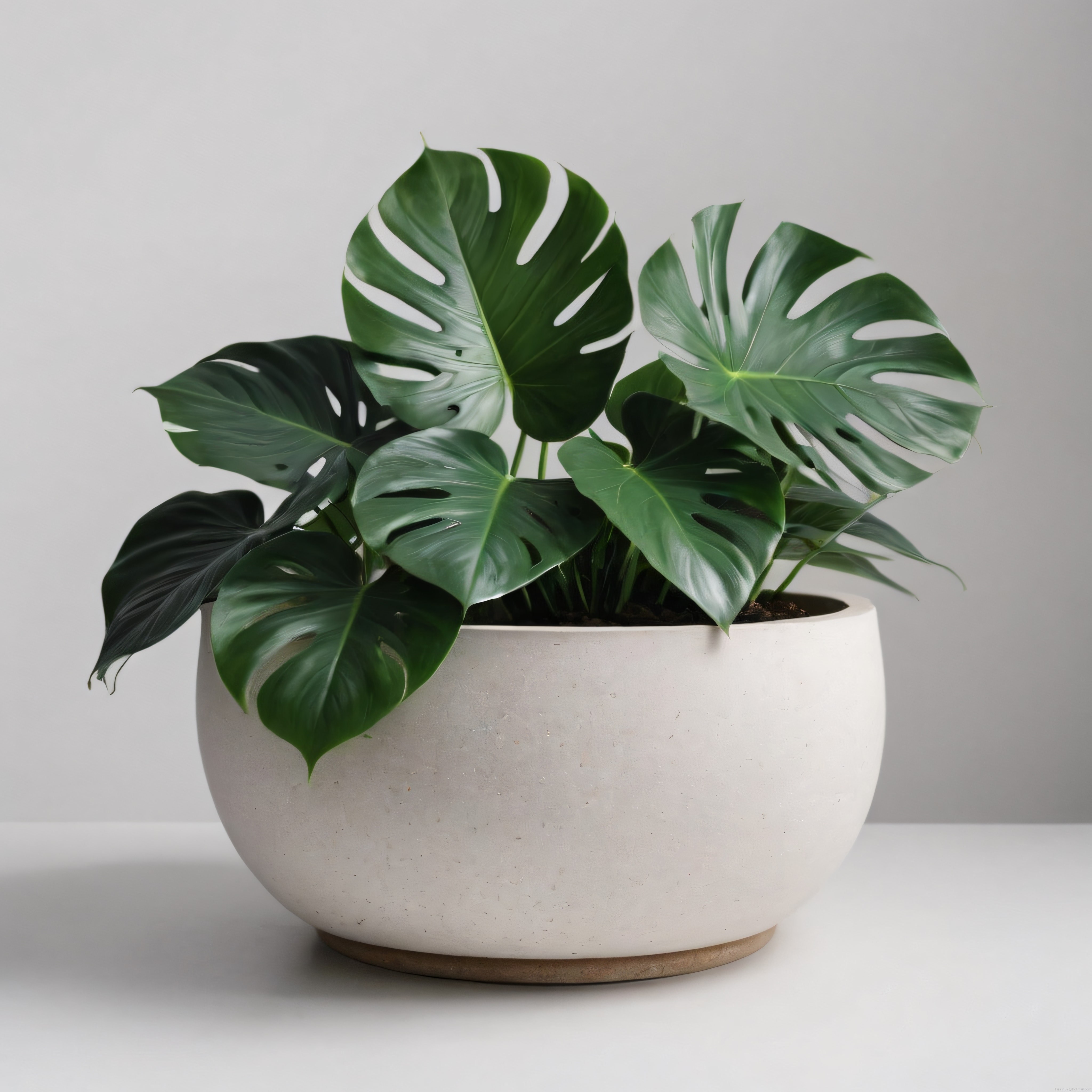 Beyaz saksıda gösterişli monstera bitkisi ile sade ve şık ev dekorasyonu