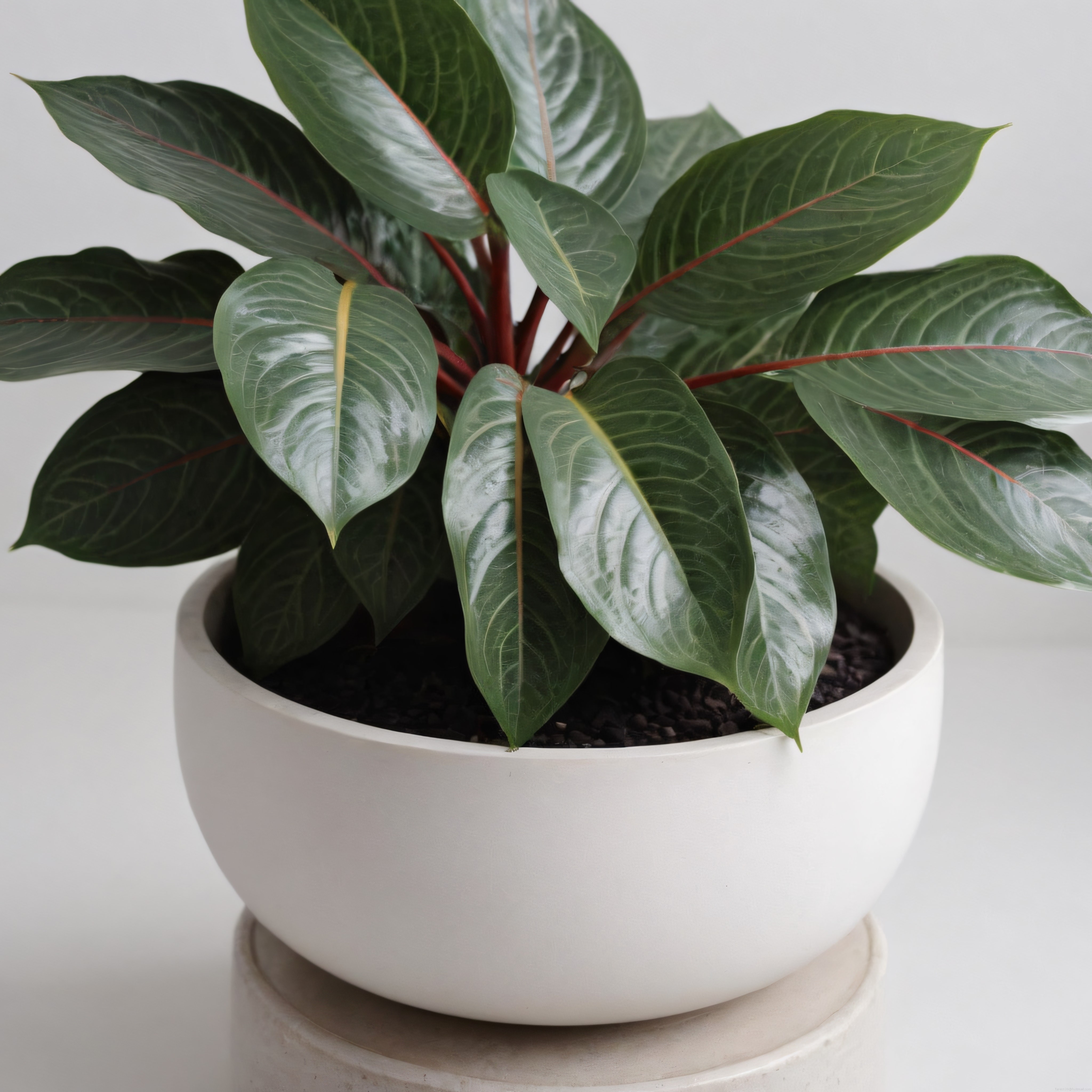 Beyaz Saksıda Pembe Damarlı Aglaonema Salon Bitkisi Dekoratif Görünüm