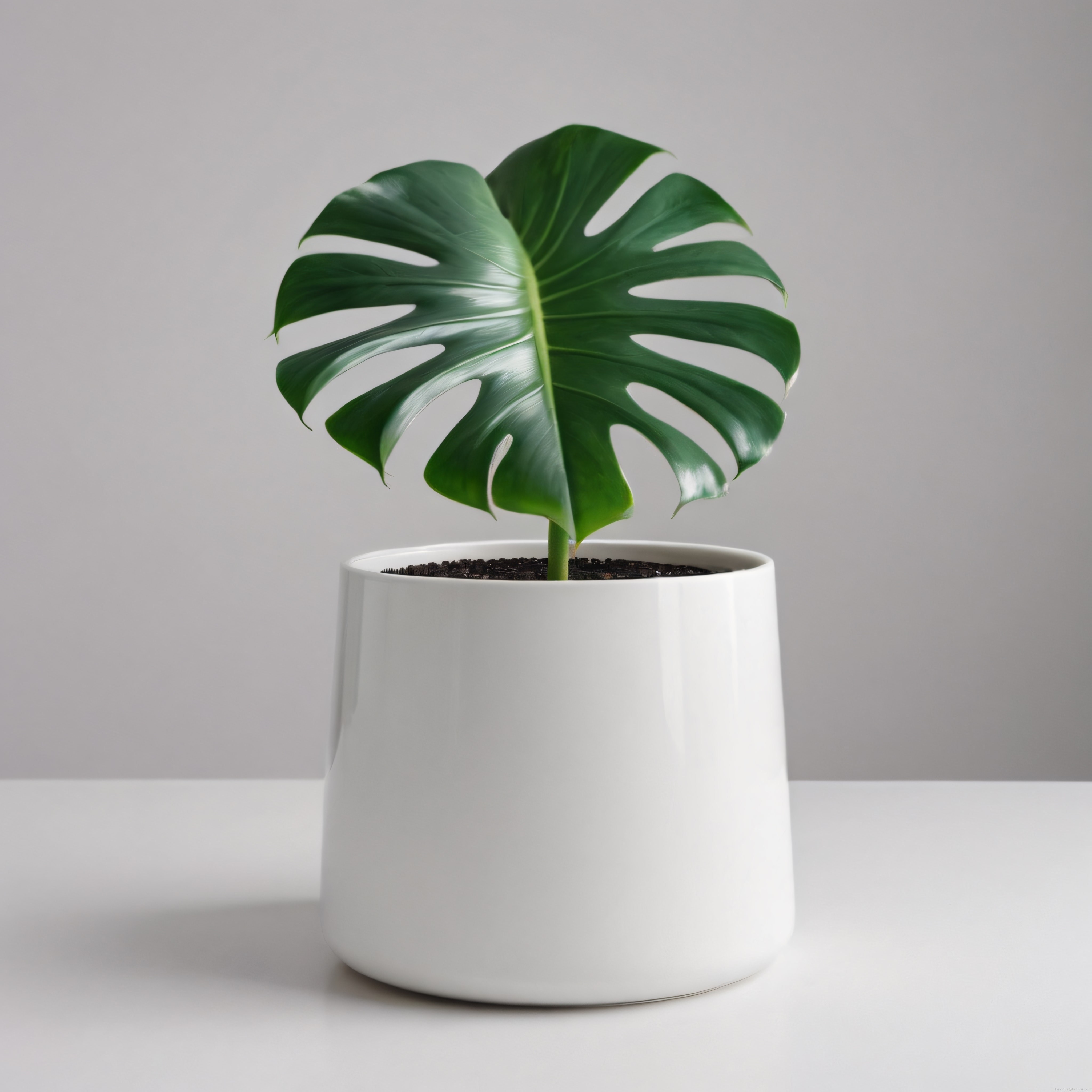 Beyaz Saksıda Tek Bir Monstera Yaprağı: Minimalist İç Mekan Dekorasyonu