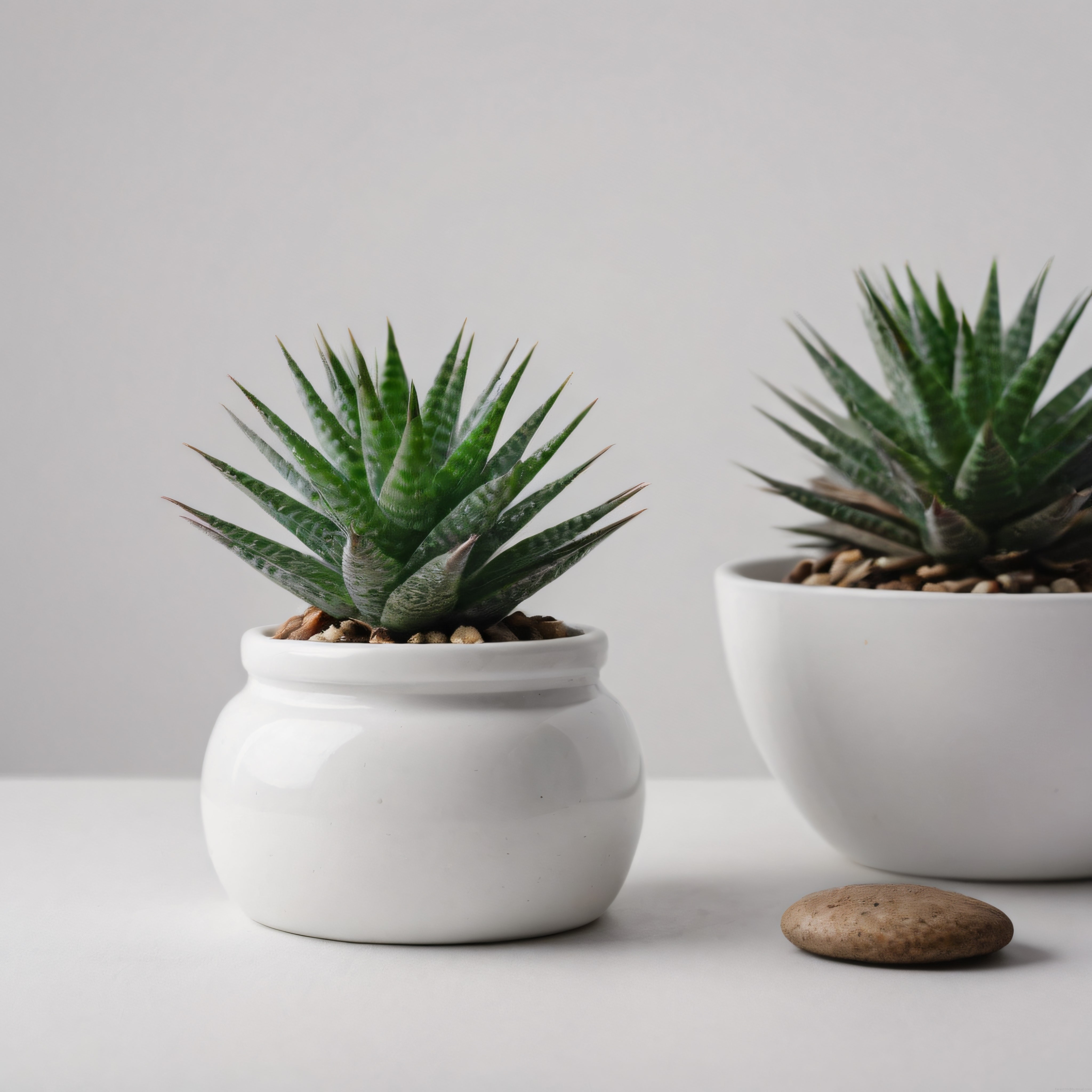 Beyaz Saksılarda Minimalist Sukulent Düzenlemesi ve İç Mekan Dekorasyonu