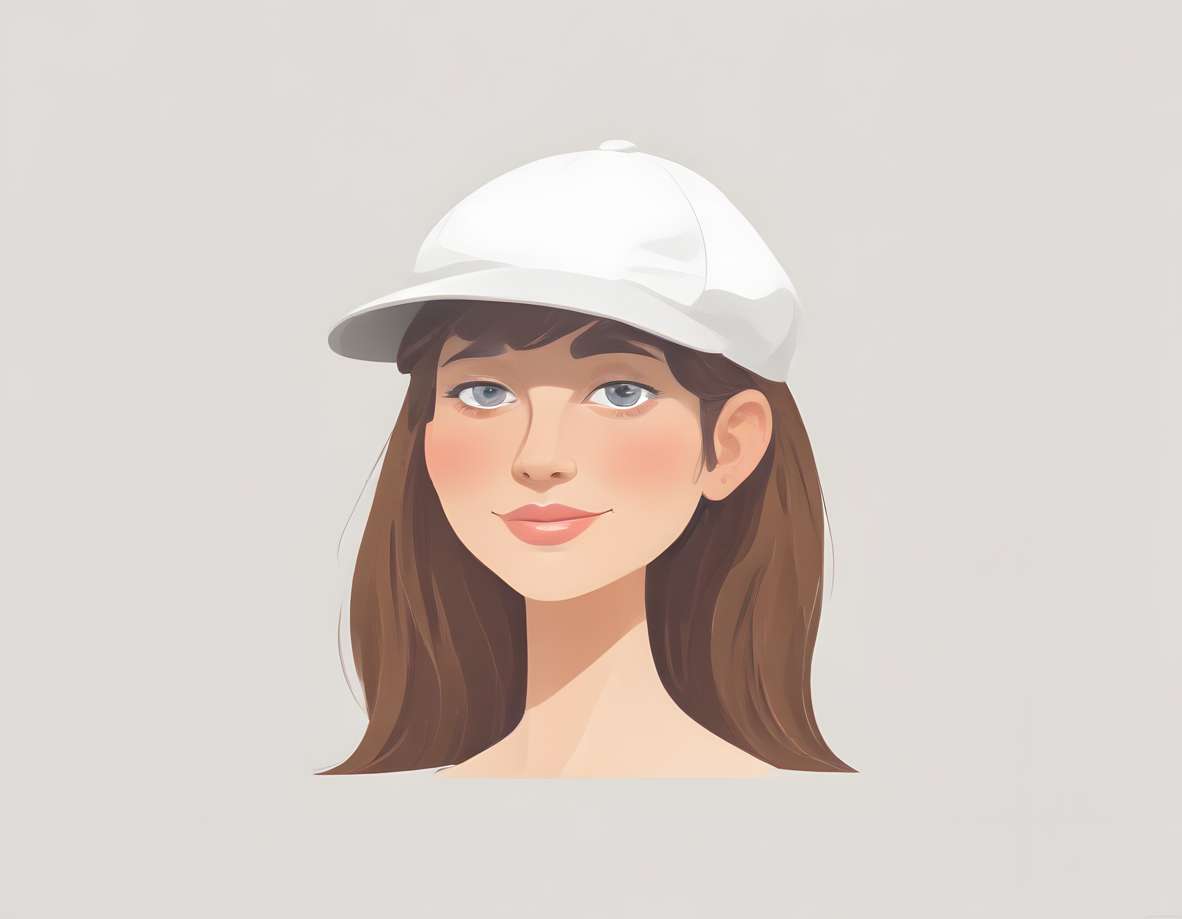 Beyaz Şapkalı Genç Kadın Minimal Dijital Sanat Portre İllüstrasyonu