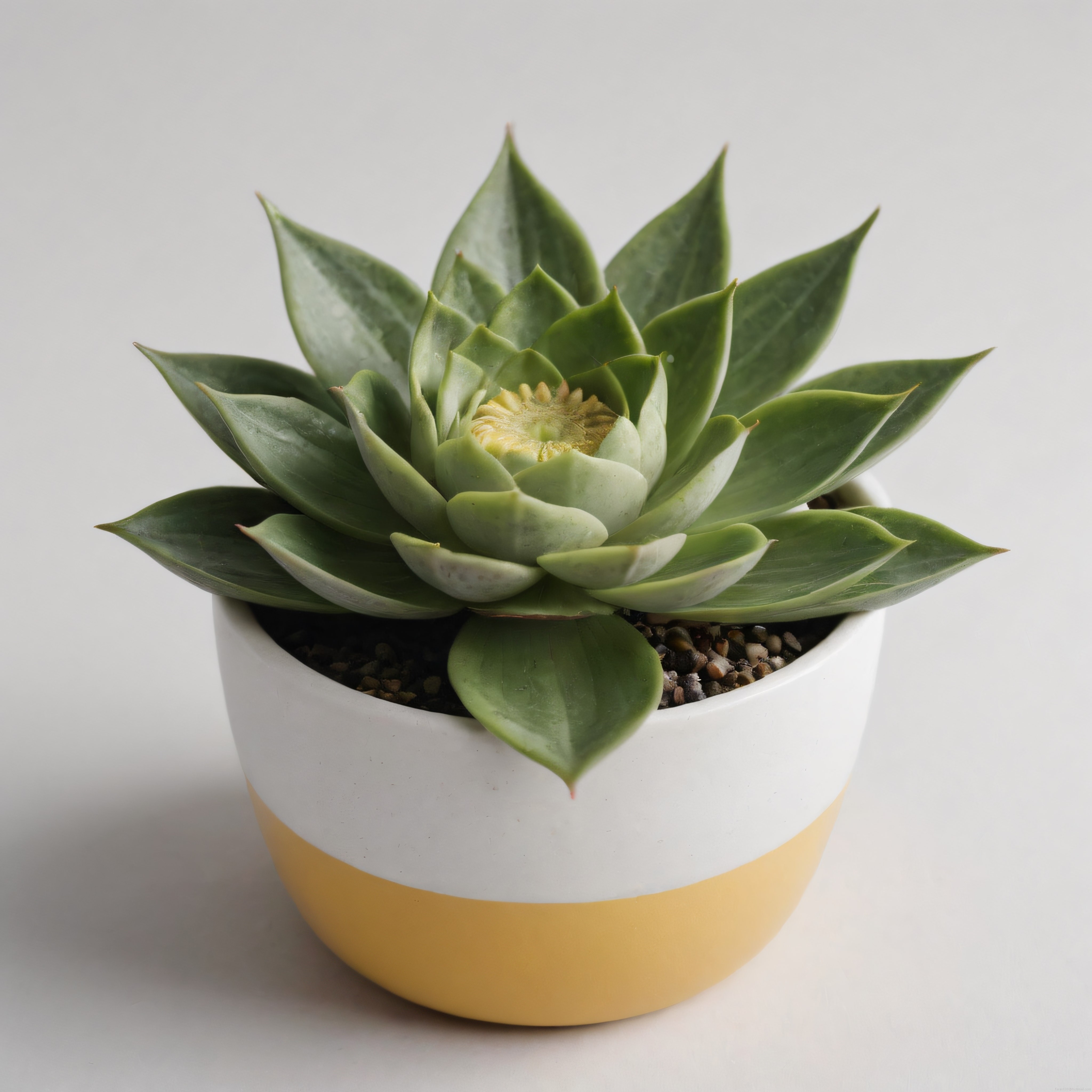 Beyaz Sarı Saksıda Echeveria Sukulent: Minimalist Masa Üstü Dekoratif Bitki