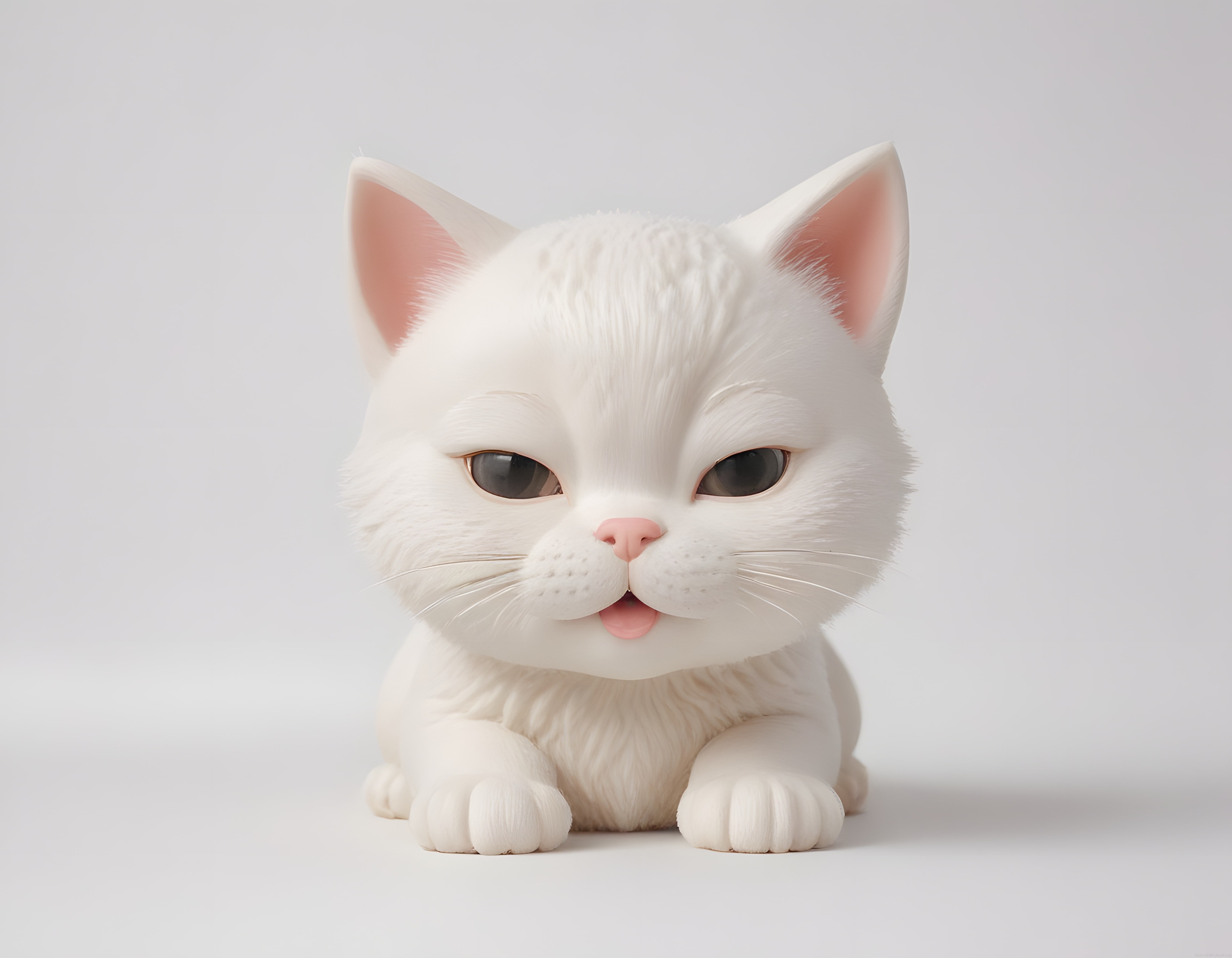 Beyaz Sevimli 3D Kedi Yavrusu Figürünün Tatlı ve Somurtkan Hali