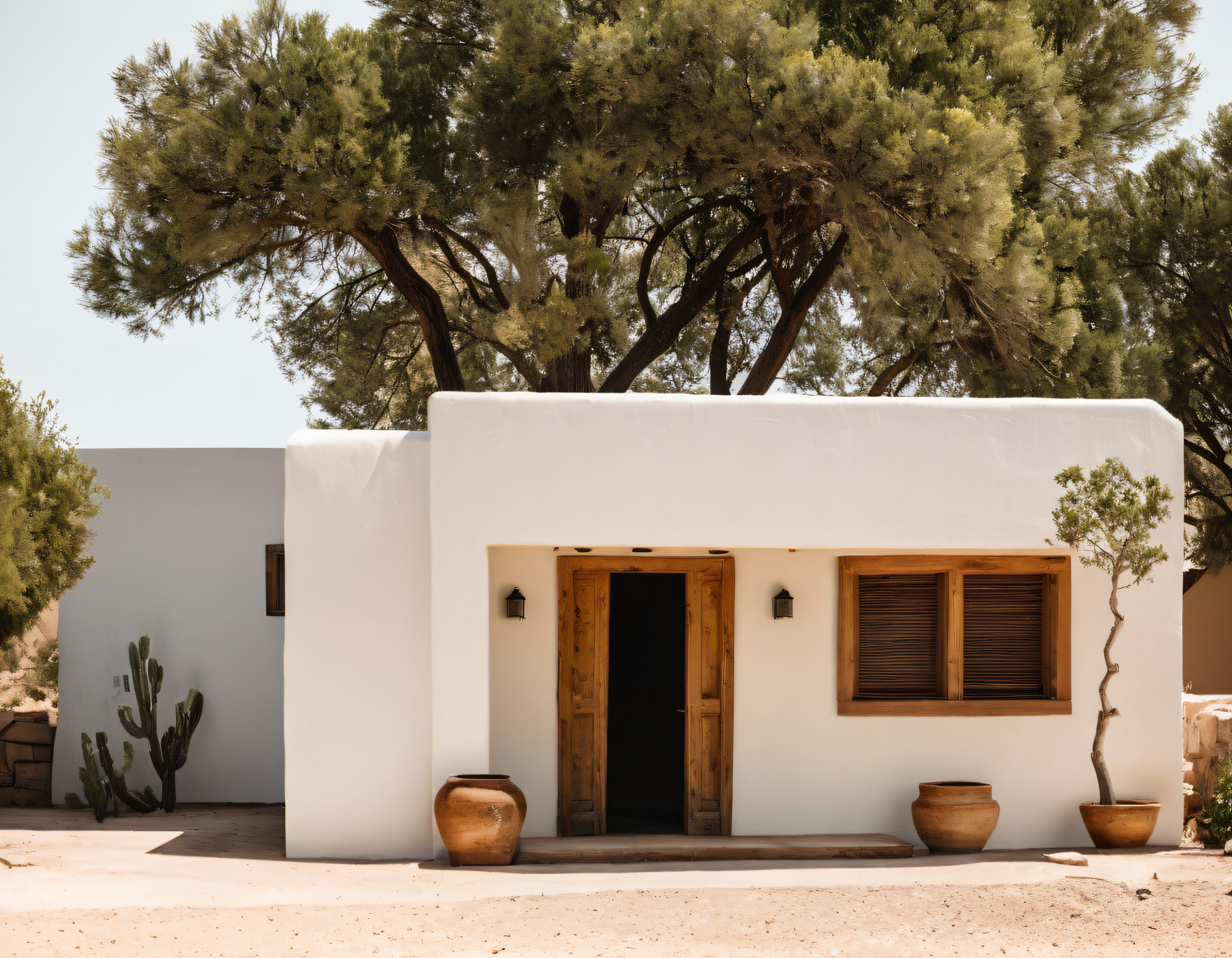 Beyaz Sıvalı Rustik Villa ve Eski Ahşap Kapıların Sıcak Akdeniz Havası
