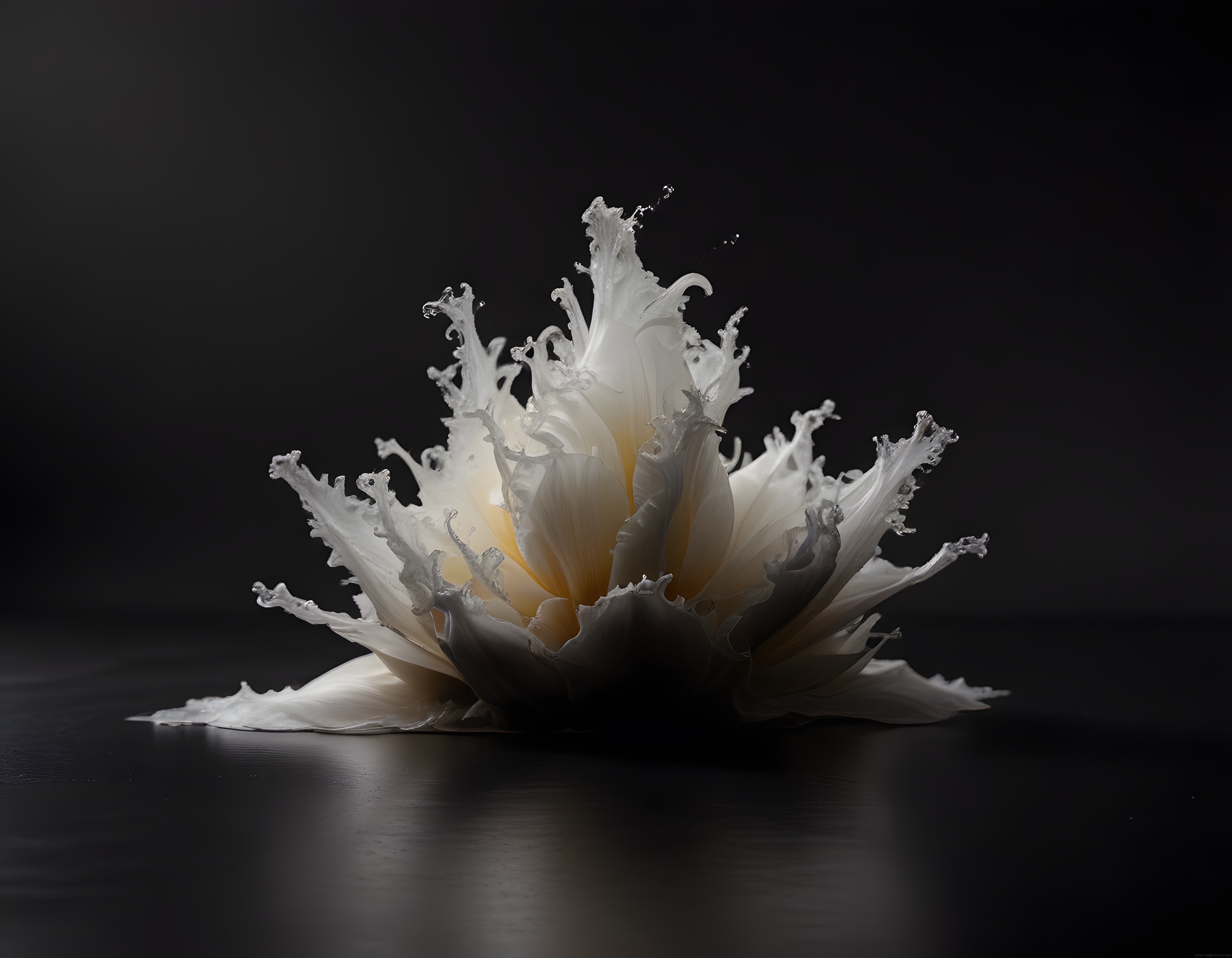 Beyaz Sıvıdan Doğan Lotus Çiçeği ve Siyah Fonlu Sanatsal Fotoğrafçılık