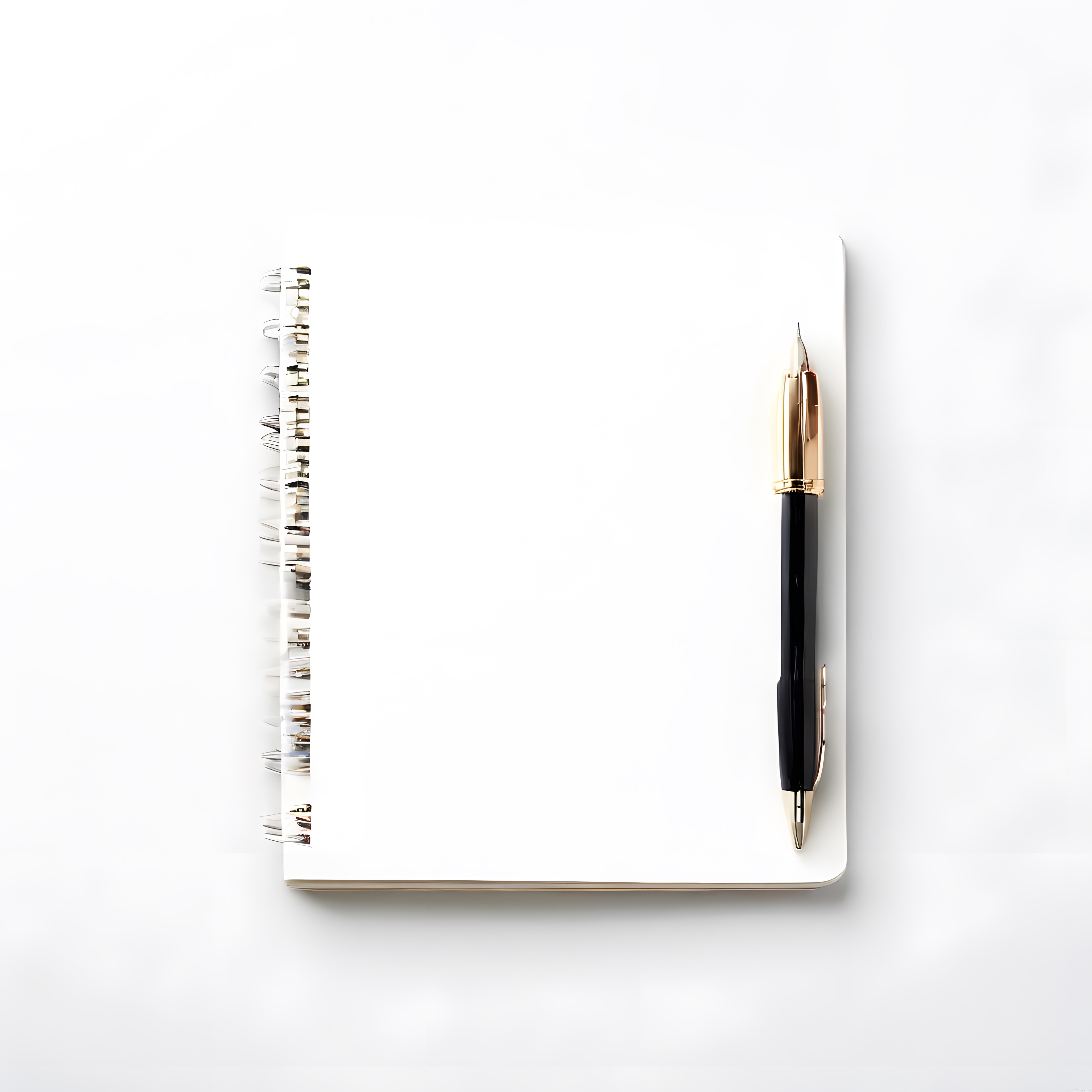 Beyaz Spiralli Defter ve Siyah Altın Detaylı Lüks Kalem Komposisyonu