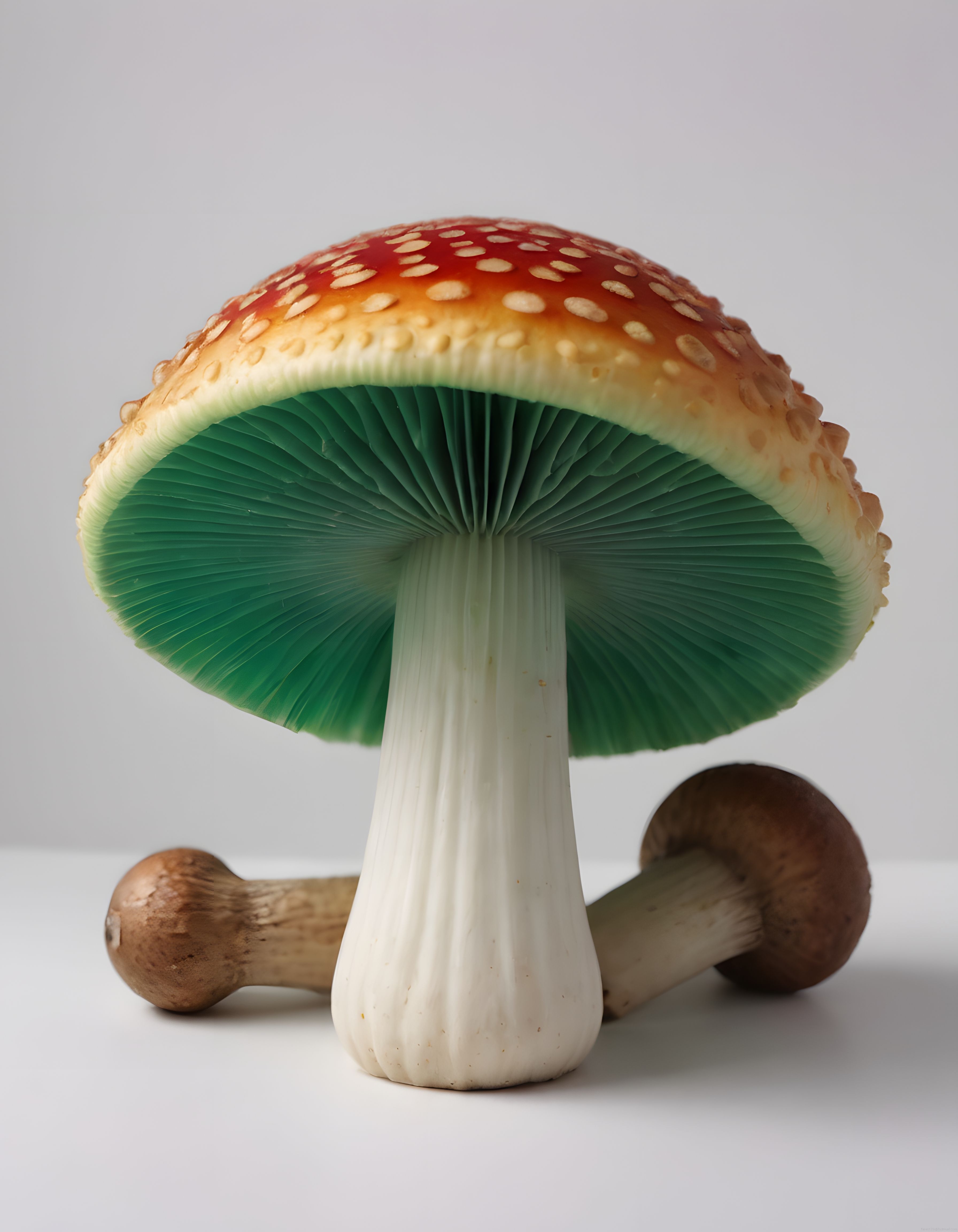 Beyaz Stüdyo Arka Planında Renkli ve Kahverengi Mantarların Makro Fotoğrafı