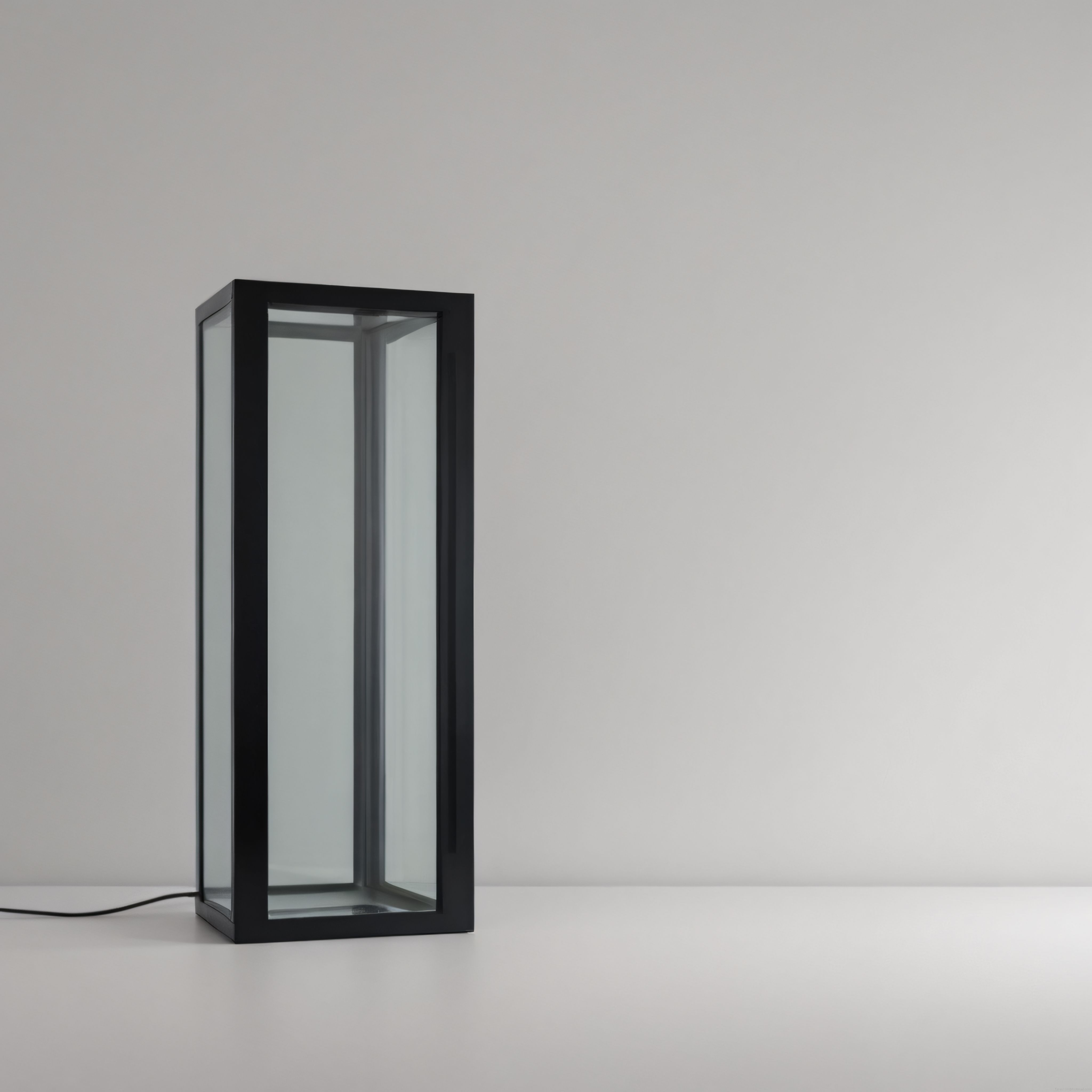 Beyaz stüdyo ortamında minimalist siyah çerçeveli modern cam zemin aydınlatması