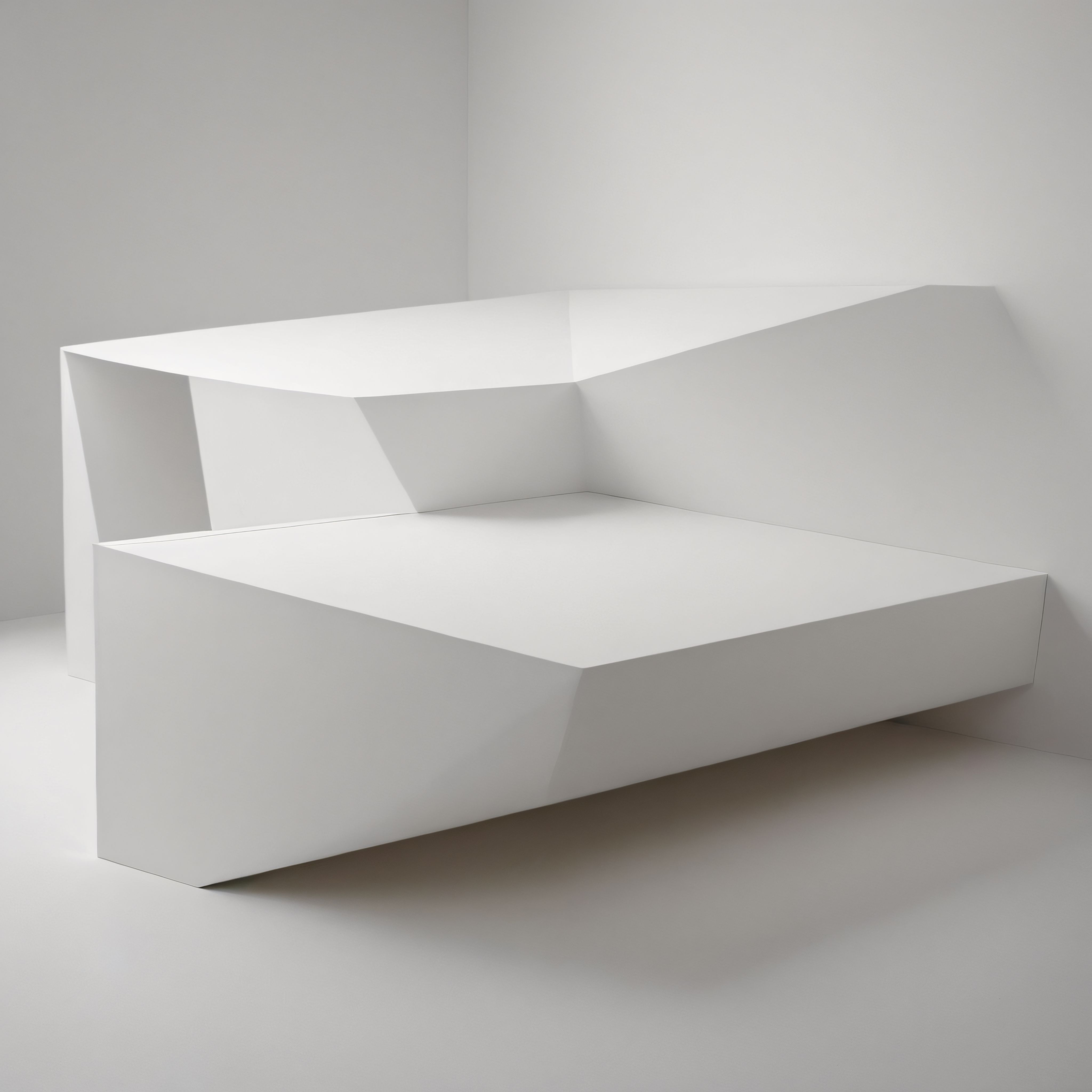 Beyaz Stüdyoda Geometrik Kesimli Minimalist Kanepe ve Modern İç Mimari