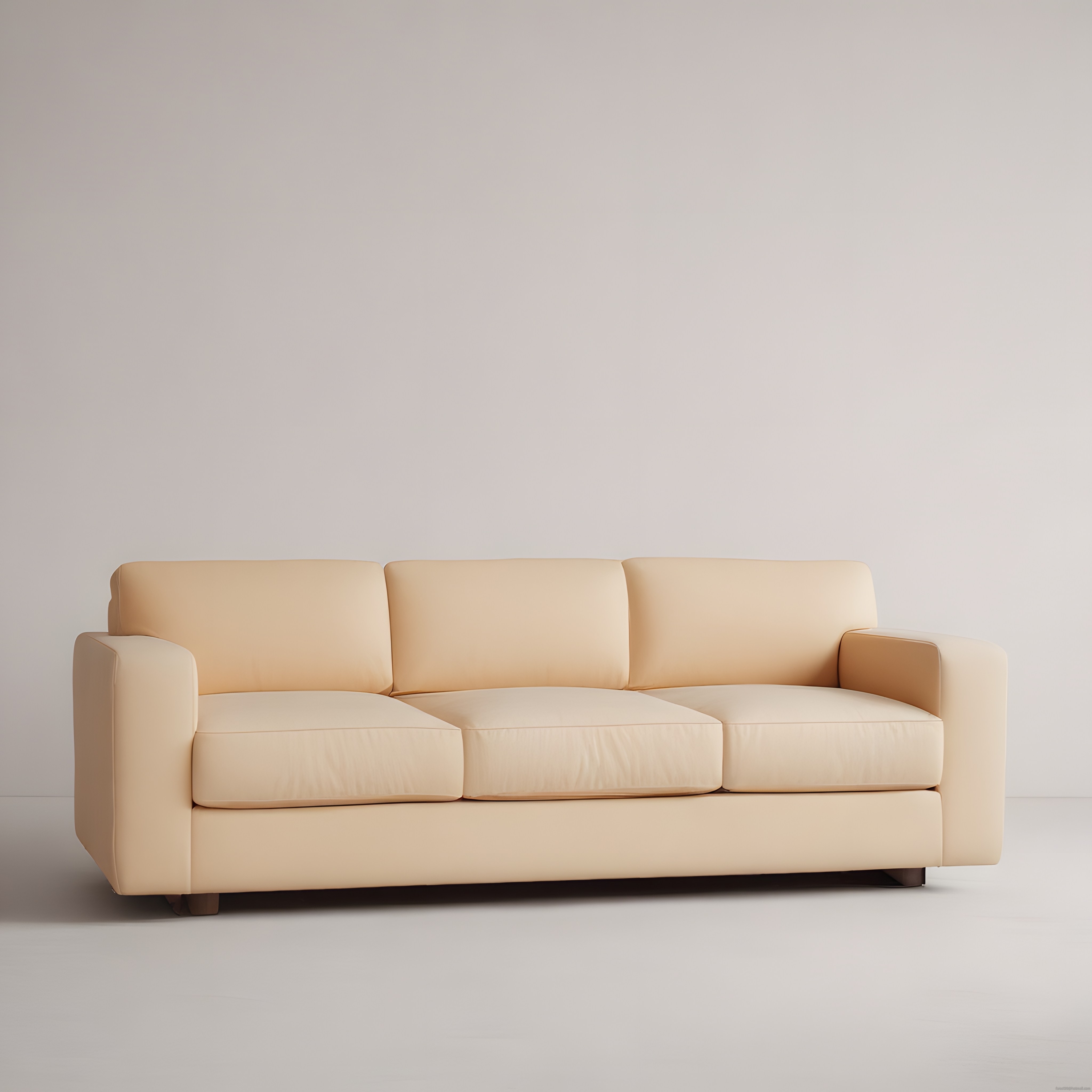 Beyaz Stüdyoda Krem Rengi Modern Üçlü Kanepe ve Minimalist Dekorasyon