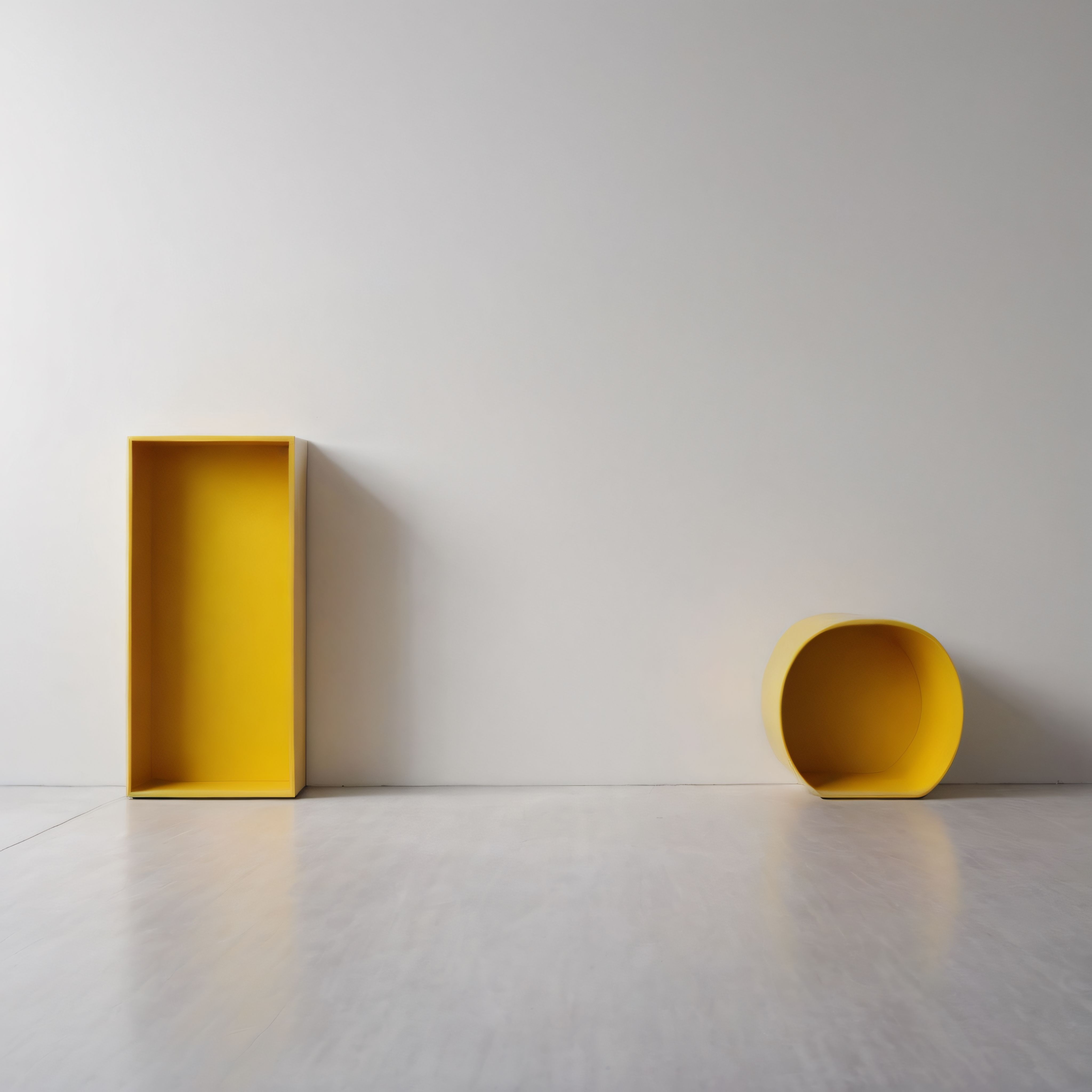 Beyaz Stüdyoda Sarı Geometrik Dekoratif Obje ve Minimalist İç Mekan Tasarımı