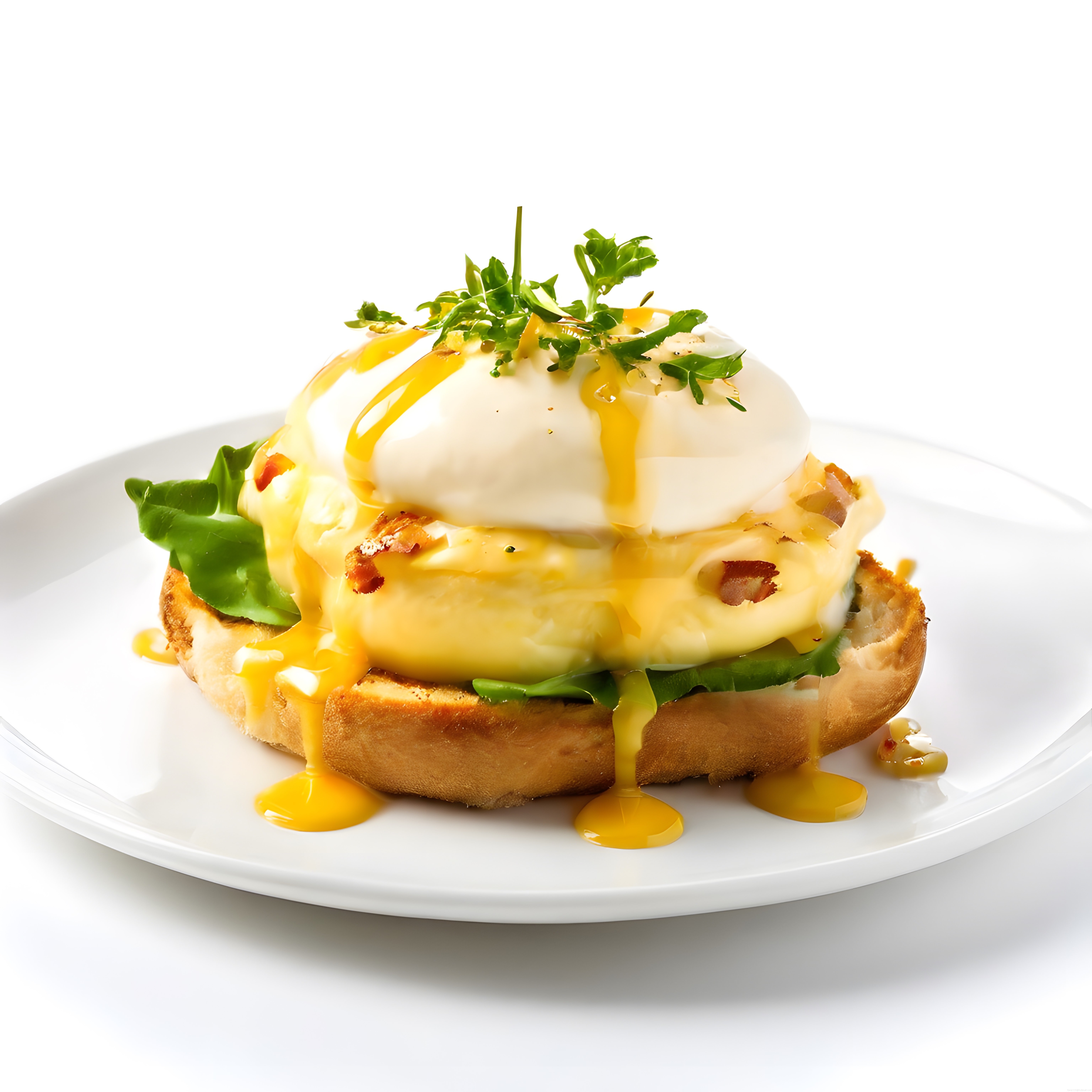 Beyaz Tabağın Üzerinde Kreması Dökülen Nefis Eggs Benedict ve Poşe Yumurta