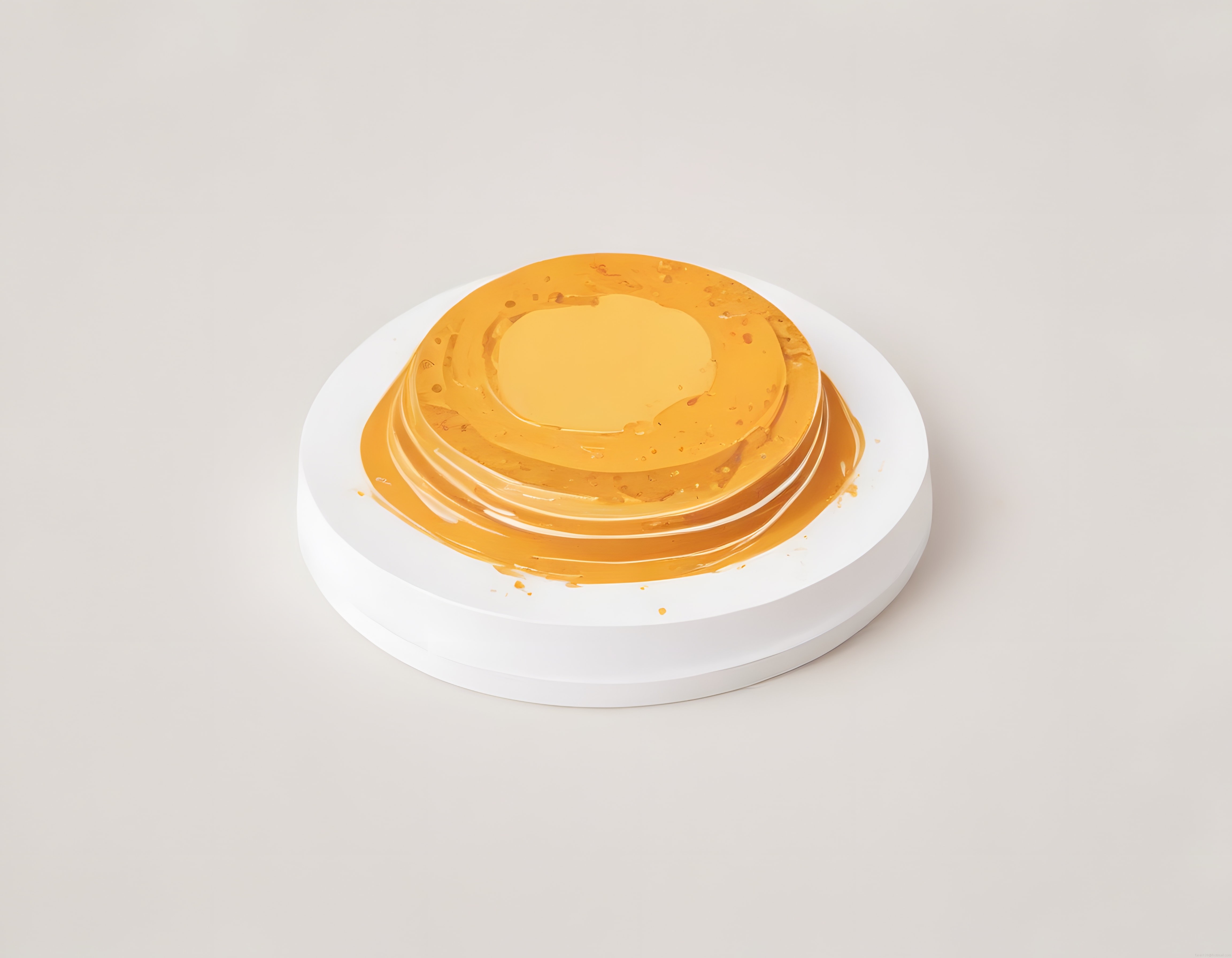 Beyaz Tabakta Altın Rengi Şurup ile Süslenmiş Pancake Kulesi Sunumu