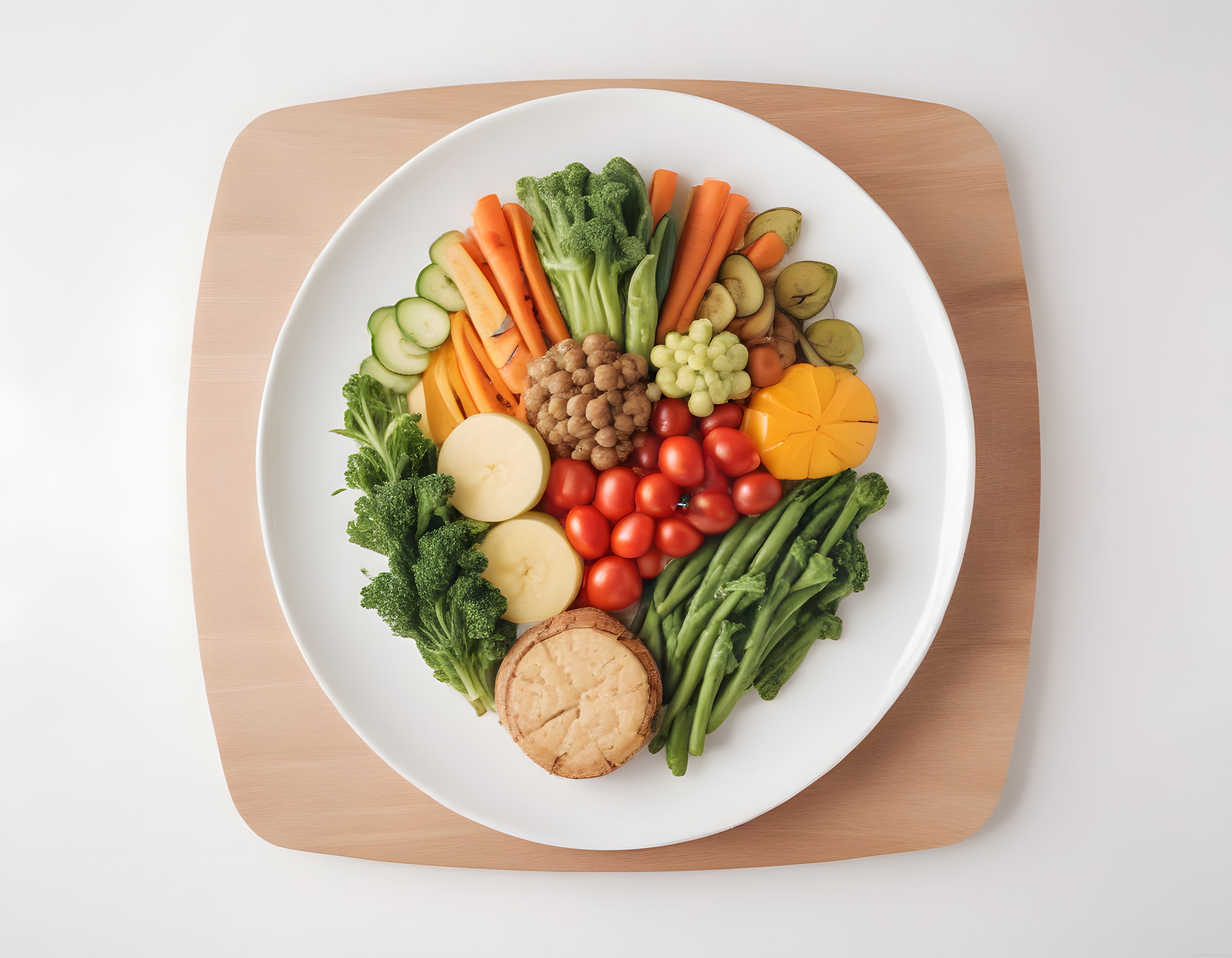Beyaz Tabakta Renkli Çiğ Sebzeler: Sağlıklı Vegan Atıştırmalık Fikri