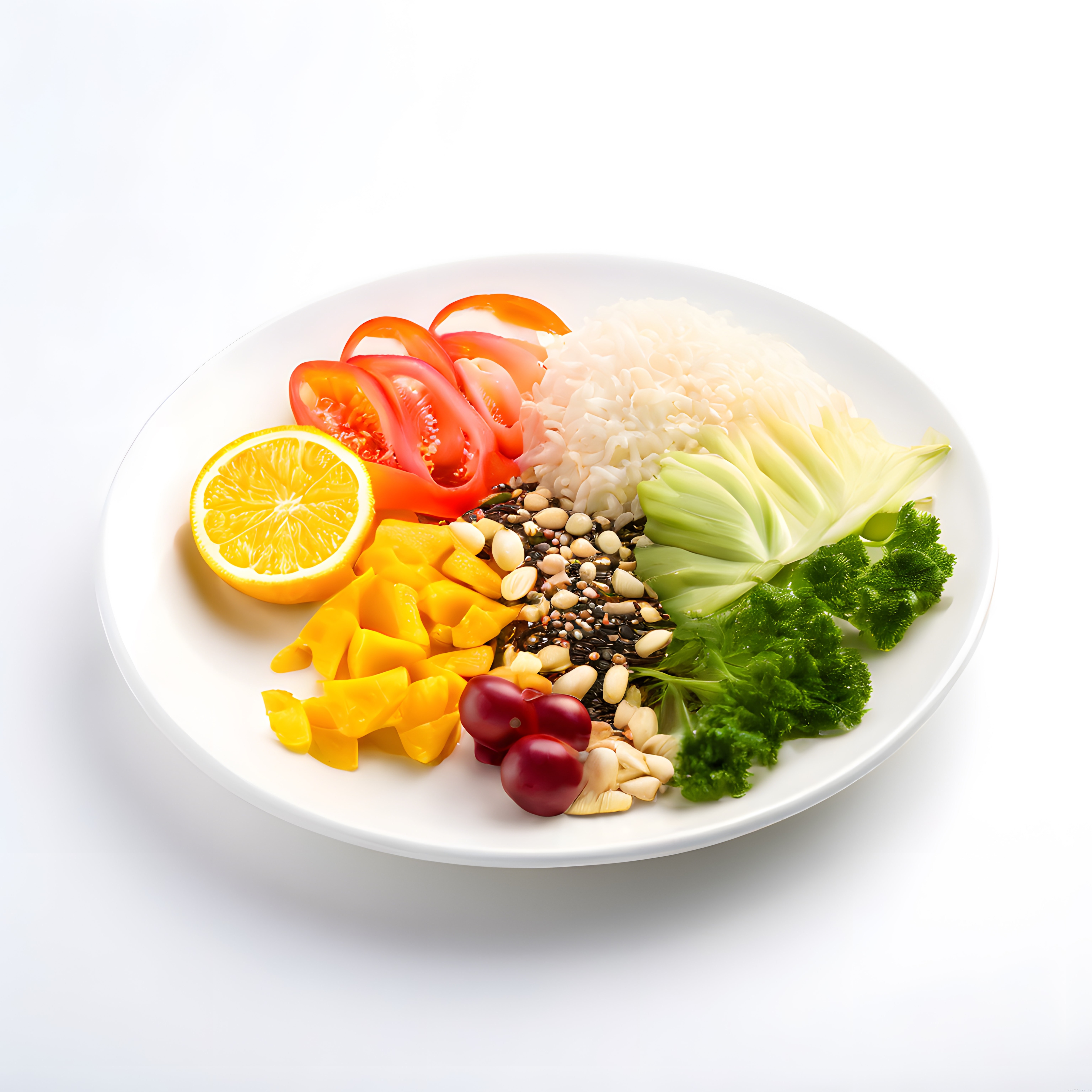 Beyaz Tabakta Renkli Sebzeli ve Kuruyemişli Sağlıklı Vegan Kase