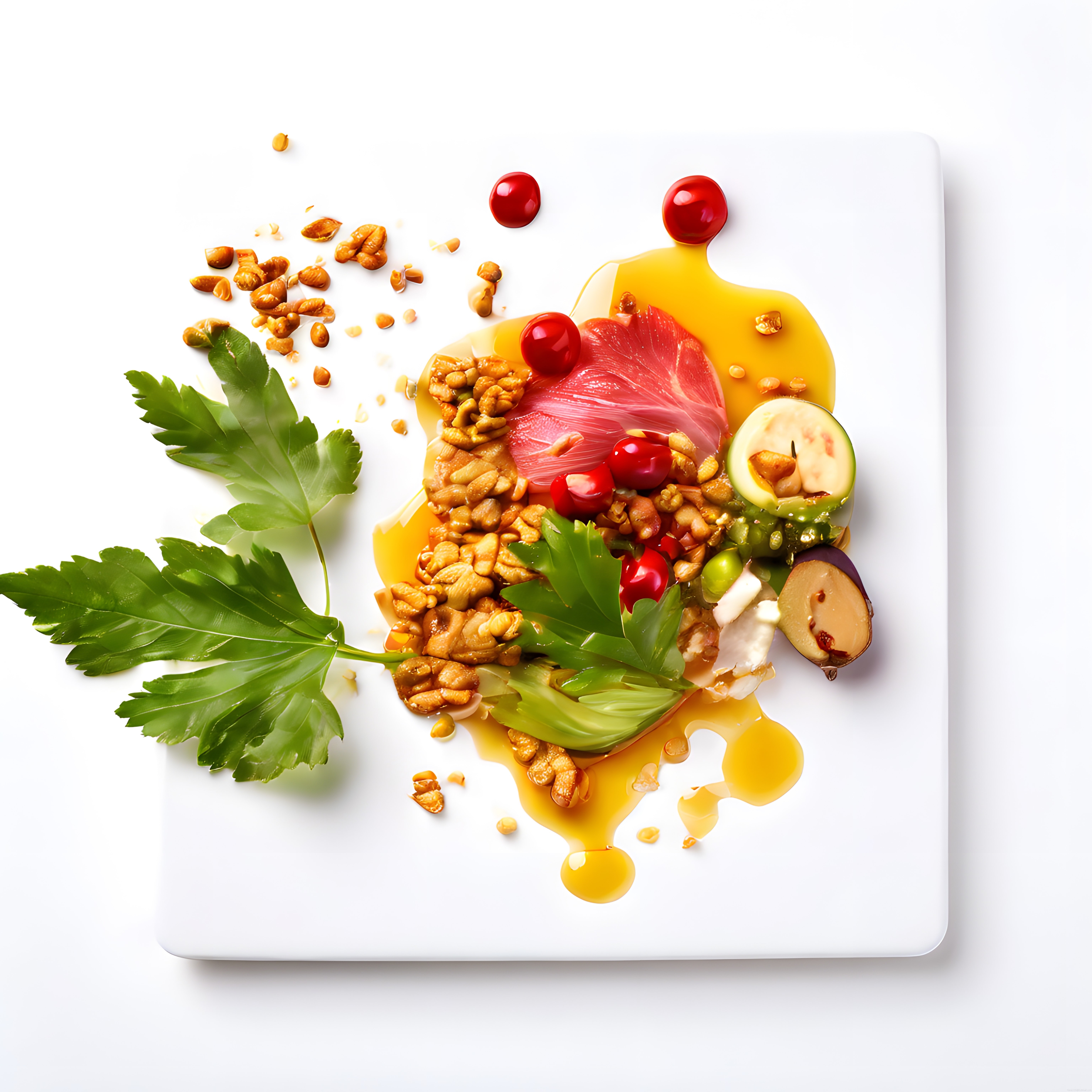 Beyaz Tabakta Sanatsal Nar, İncir ve Cevizli Özel Soslu Gourmet Sunum