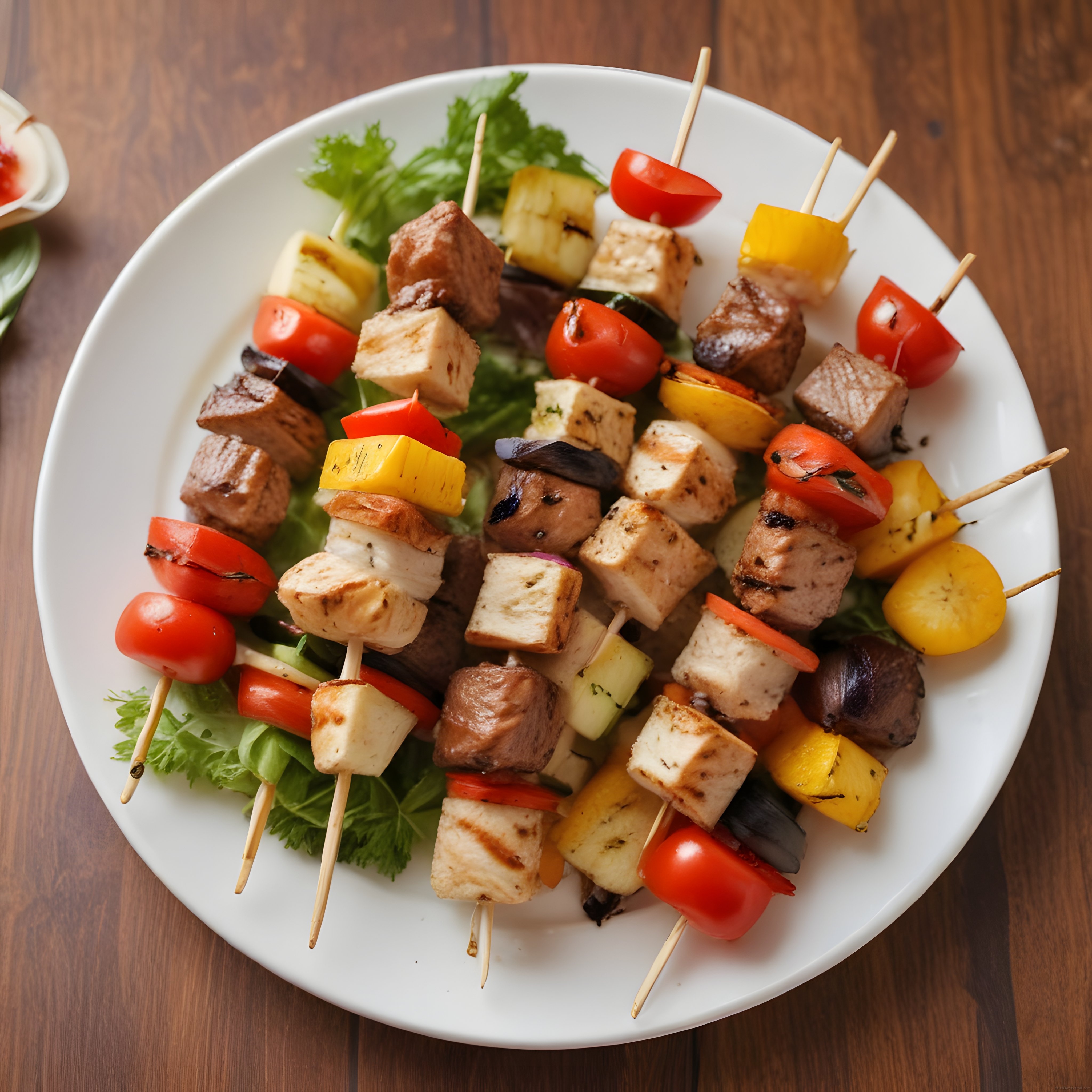 Beyaz Tabakta Sebzeli Etli Şiş Kebap: Barbekü Keyfi İçin Nefis Bir Sunum