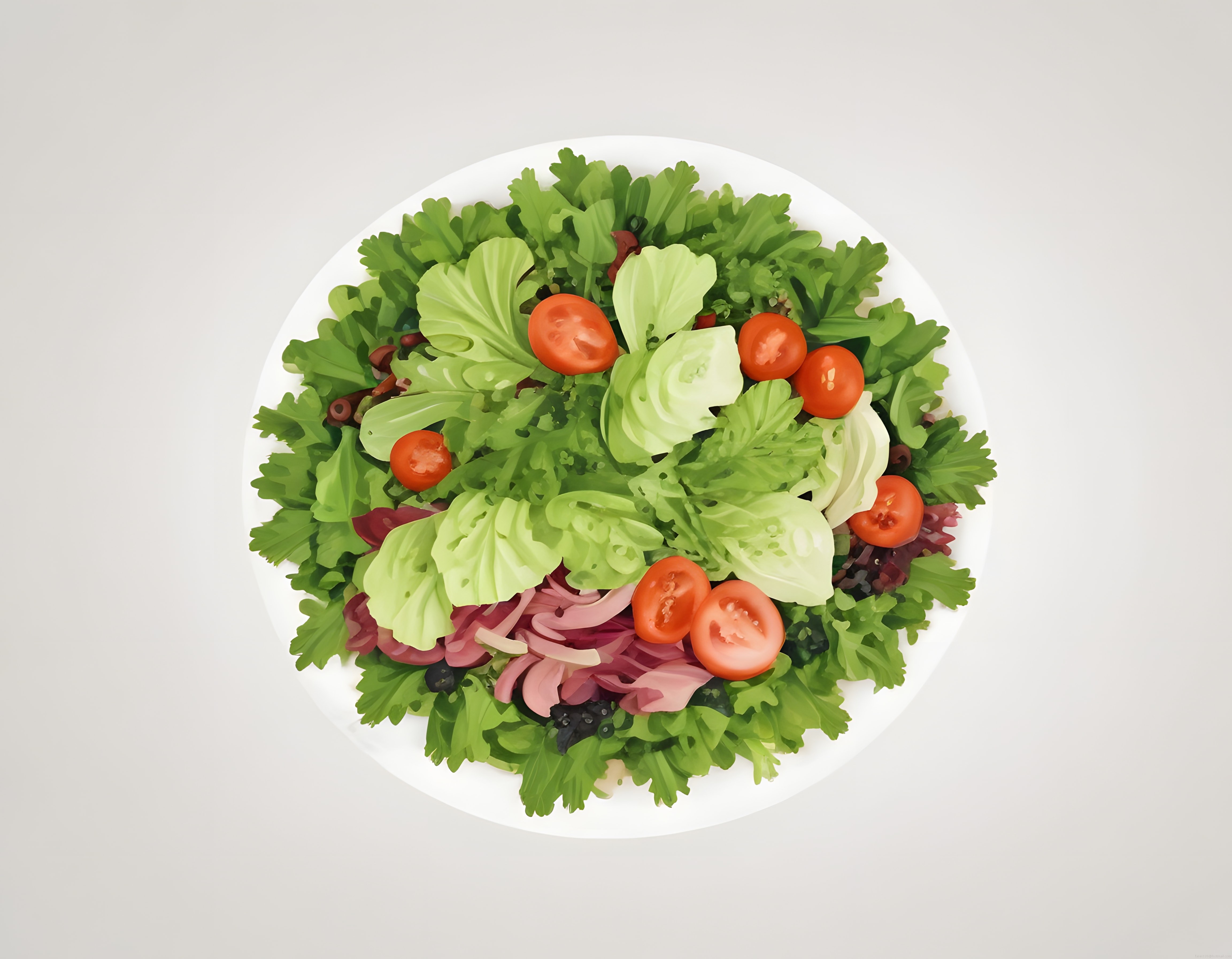 Beyaz tabakta taze sebzelerden oluşan renkli salata, sağlıklı yaşam için ideal