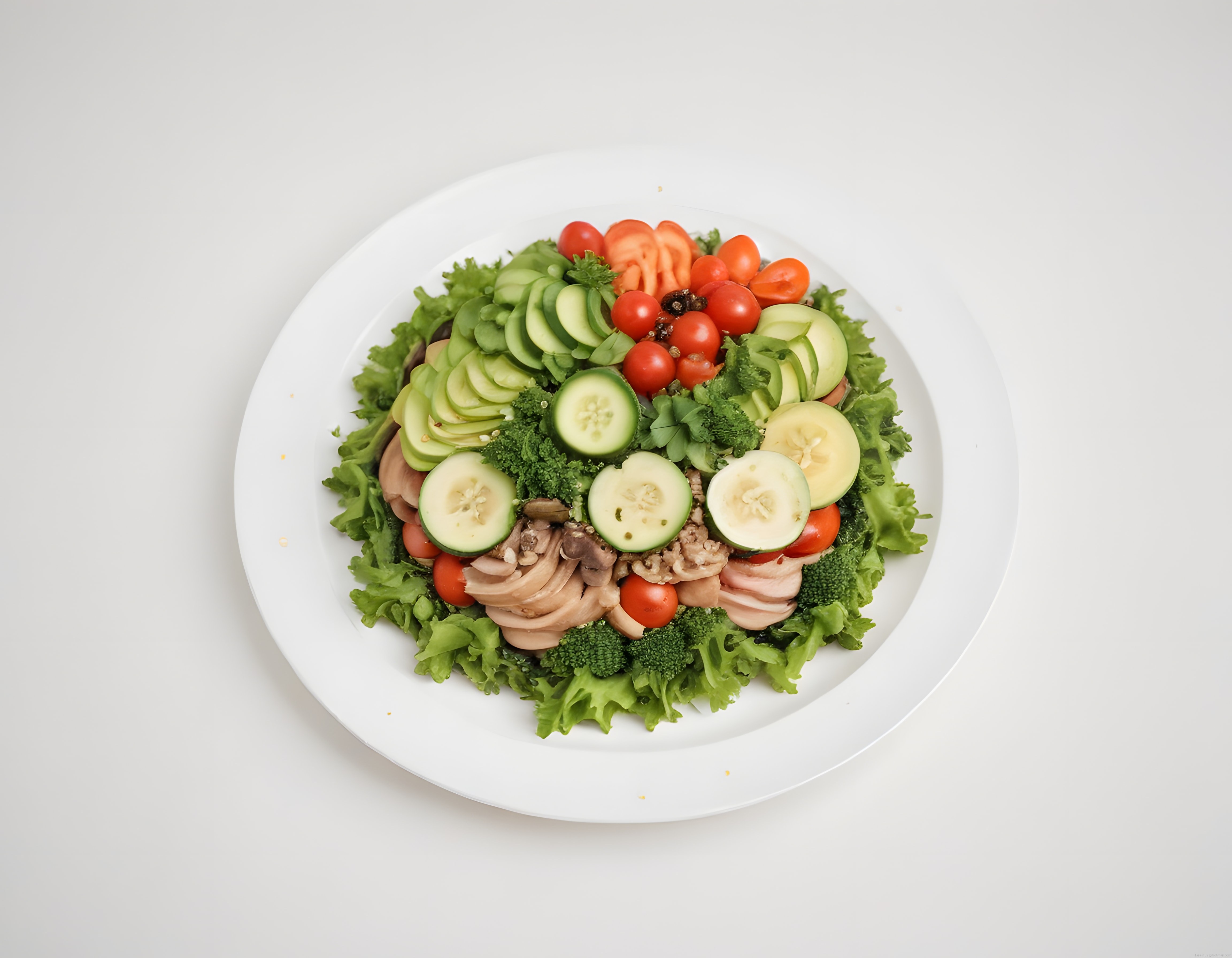 Beyaz Tabakta Ton Balıklı Salata ve Taze Sebzelerle Besleyici Öğün