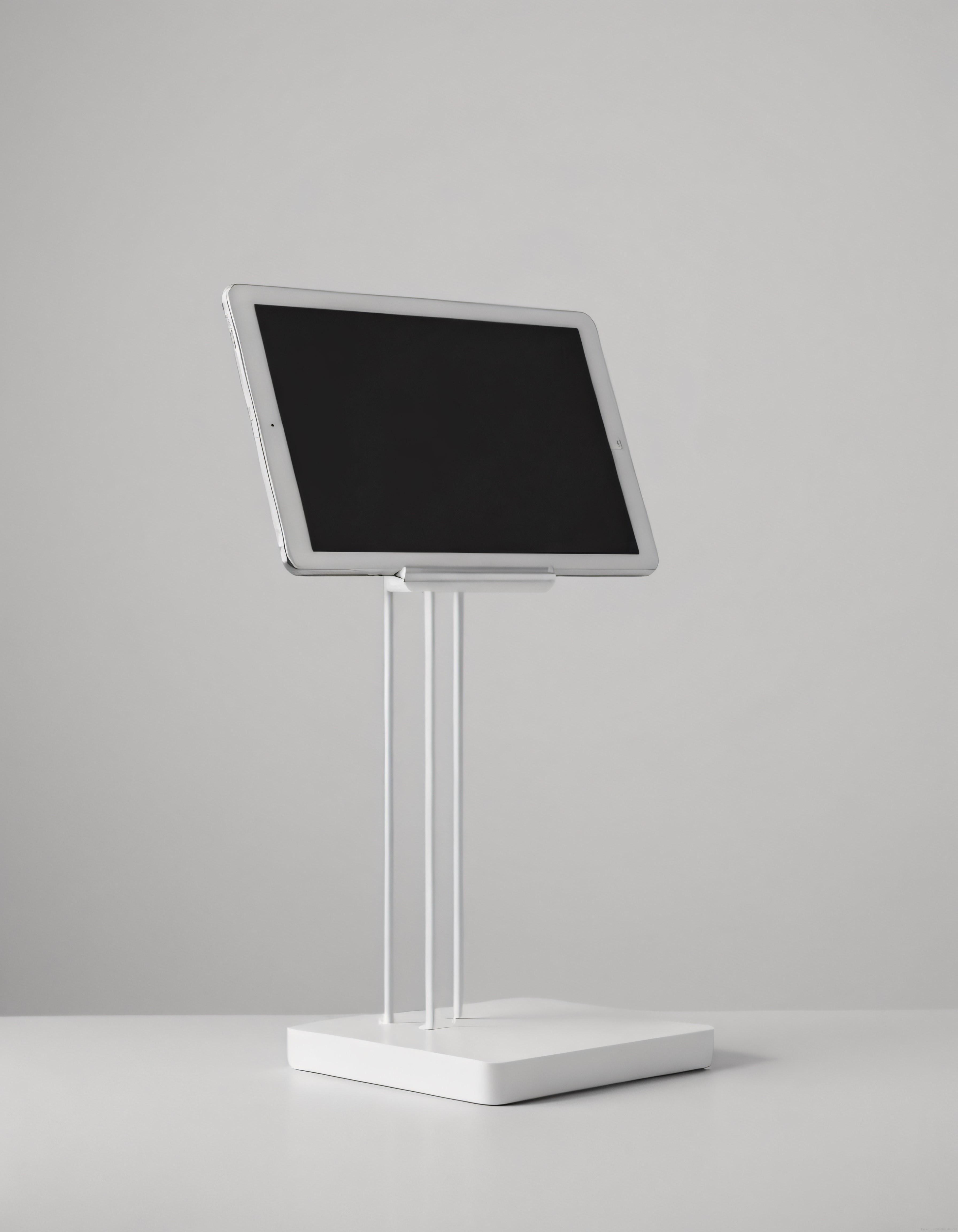 Beyaz tablet standı üzerinde modern dokunmatik ekran stüdyo fotoğrafı