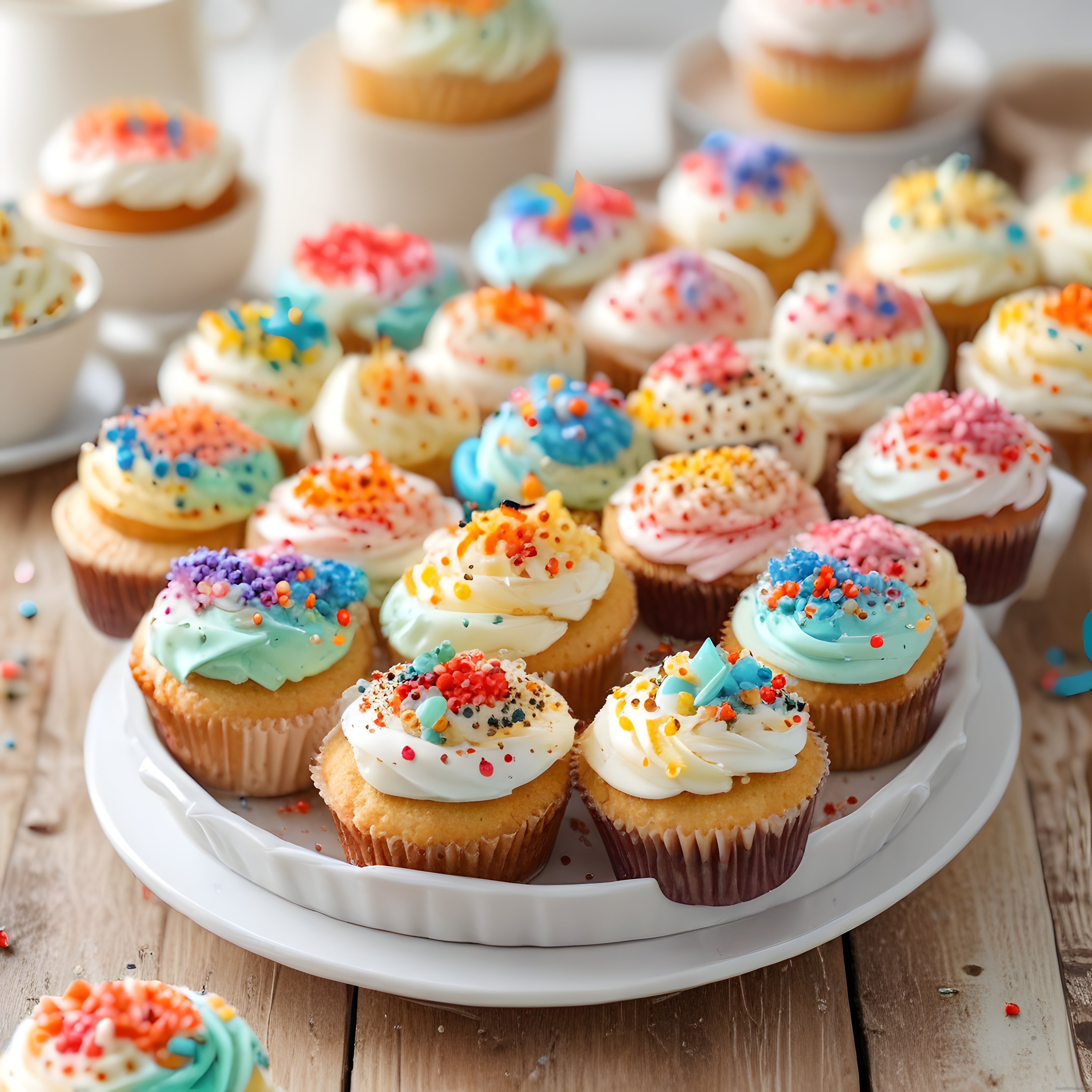Beyaz Tepside Renkli Kremalı ve Boncuklu Süslü Mini Cupcake Koleksiyonu