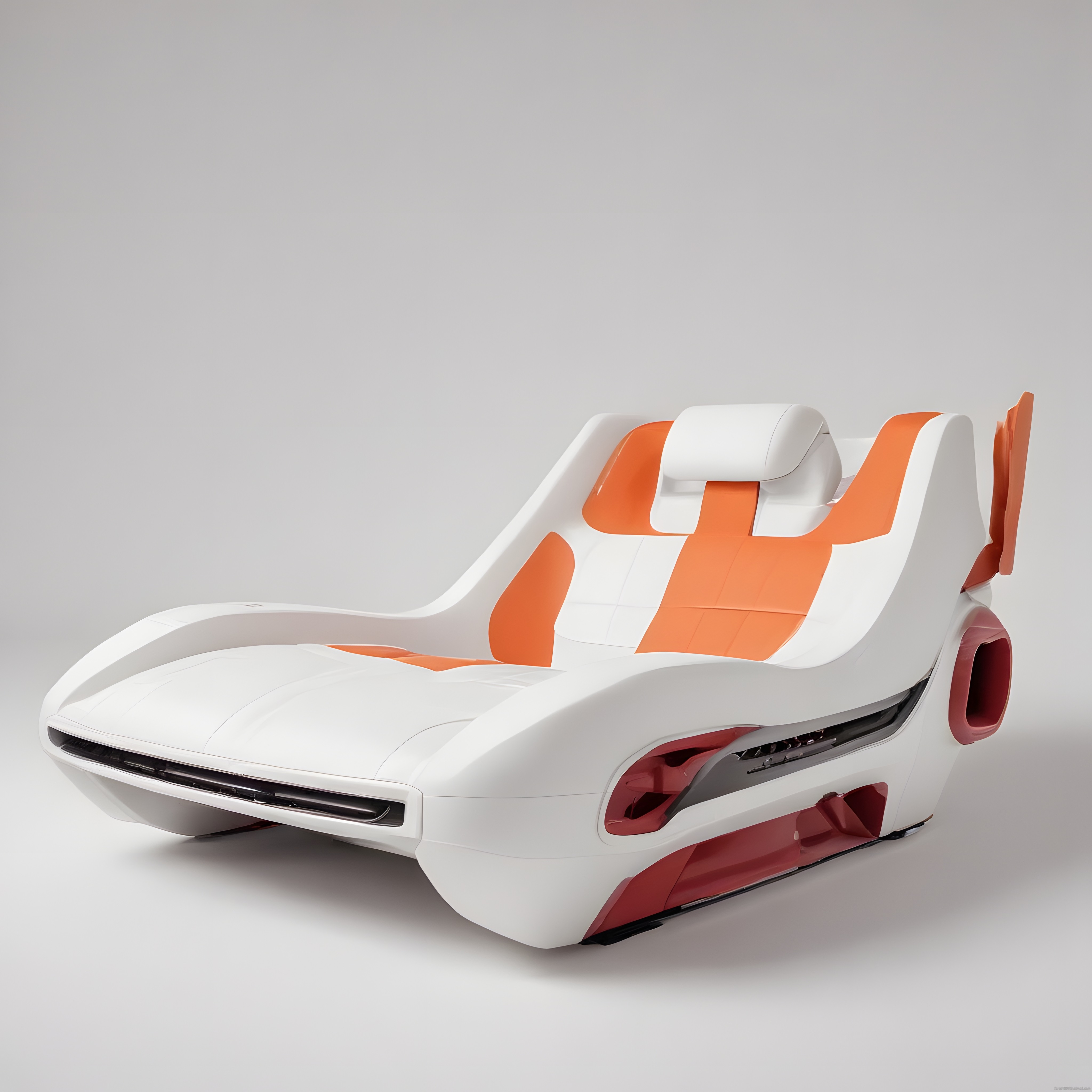 Beyaz turuncu futuristik konsept otomobil tasarımı ve aerodinamik detayları