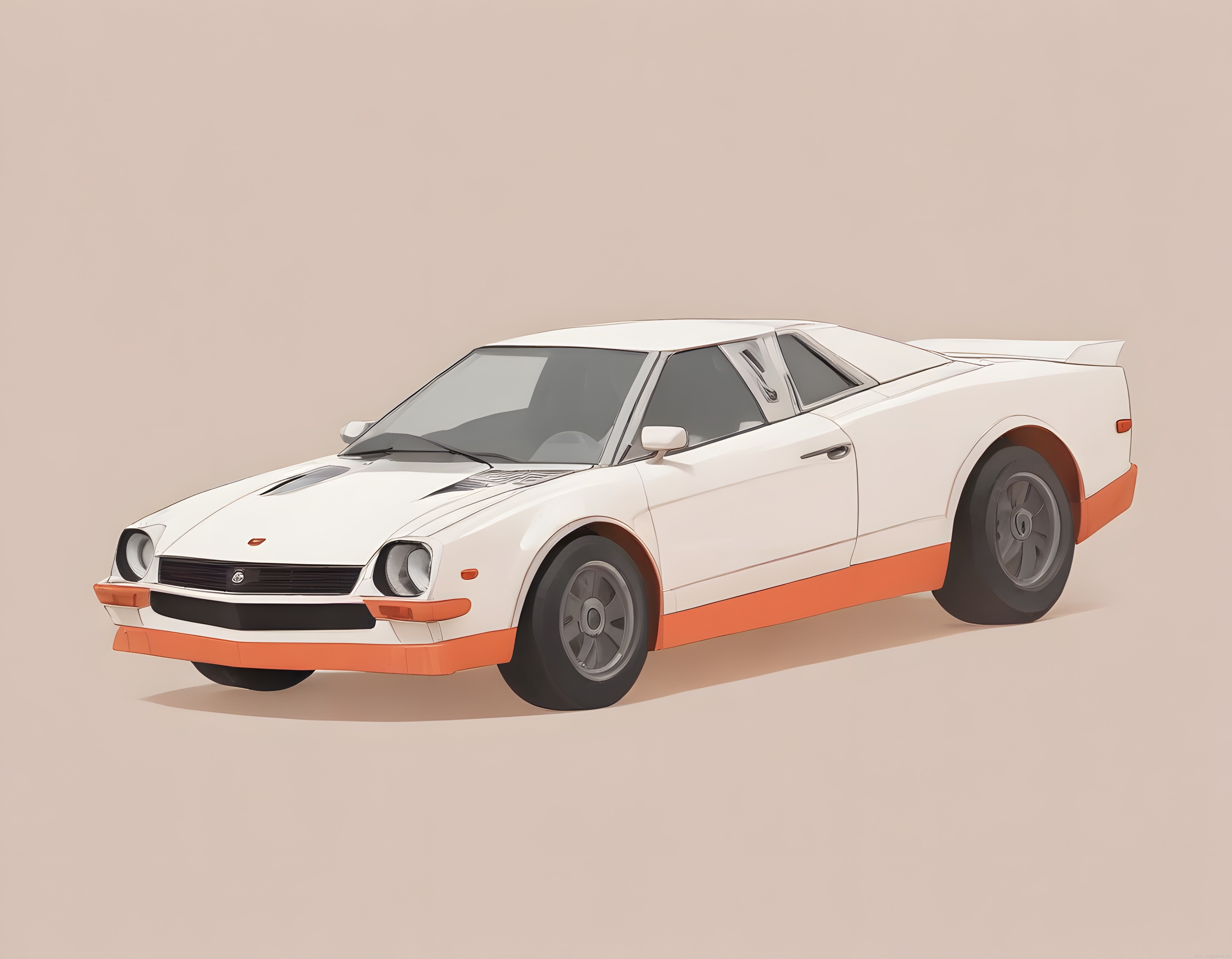 Beyaz Turuncu Klasik JDM Araba İllüstrasyonu ve Retro Spor Detaylar