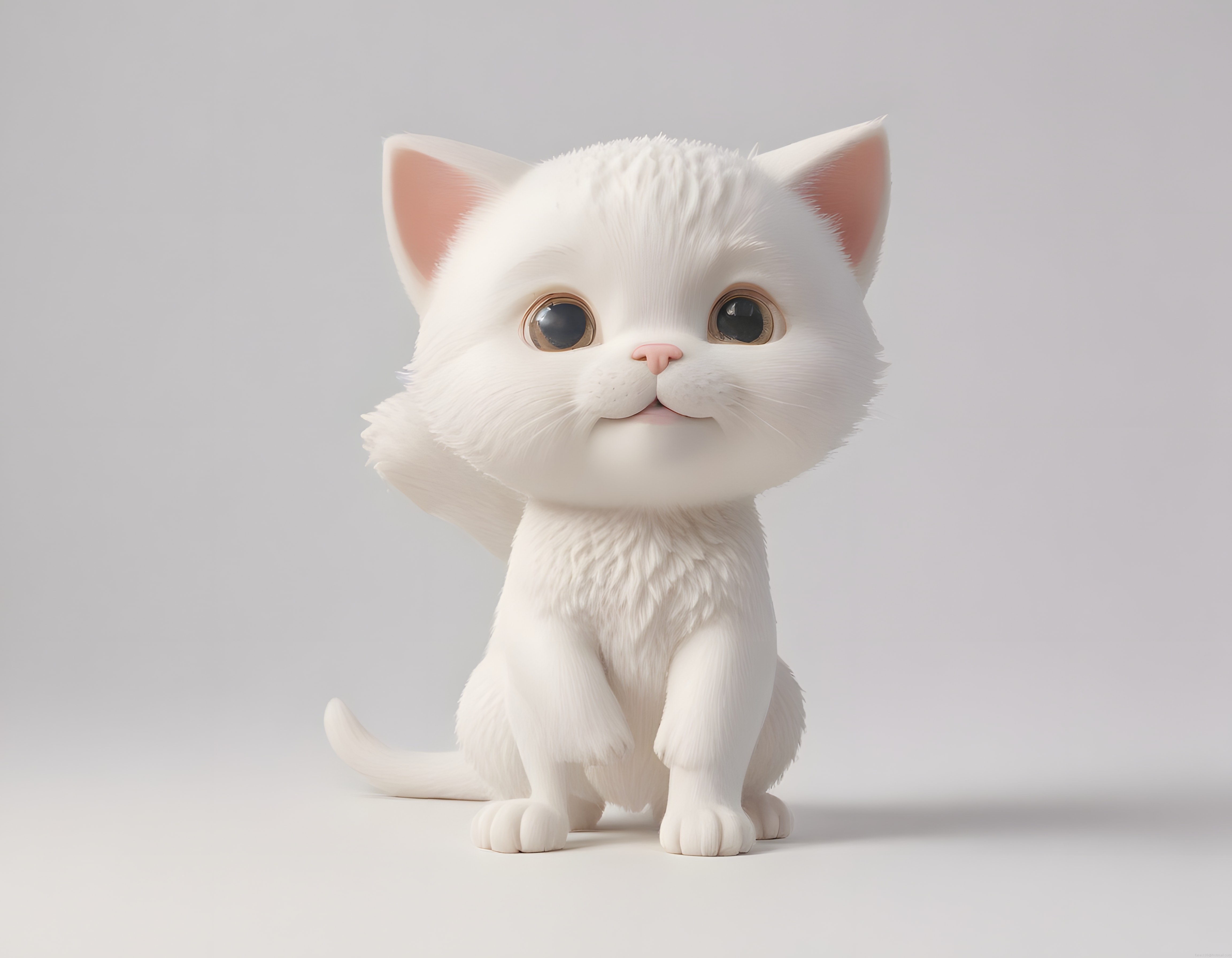 Beyaz Tüylü Sevimli 3D Animasyon Kedi Yavrusu Karakter Tasarımı