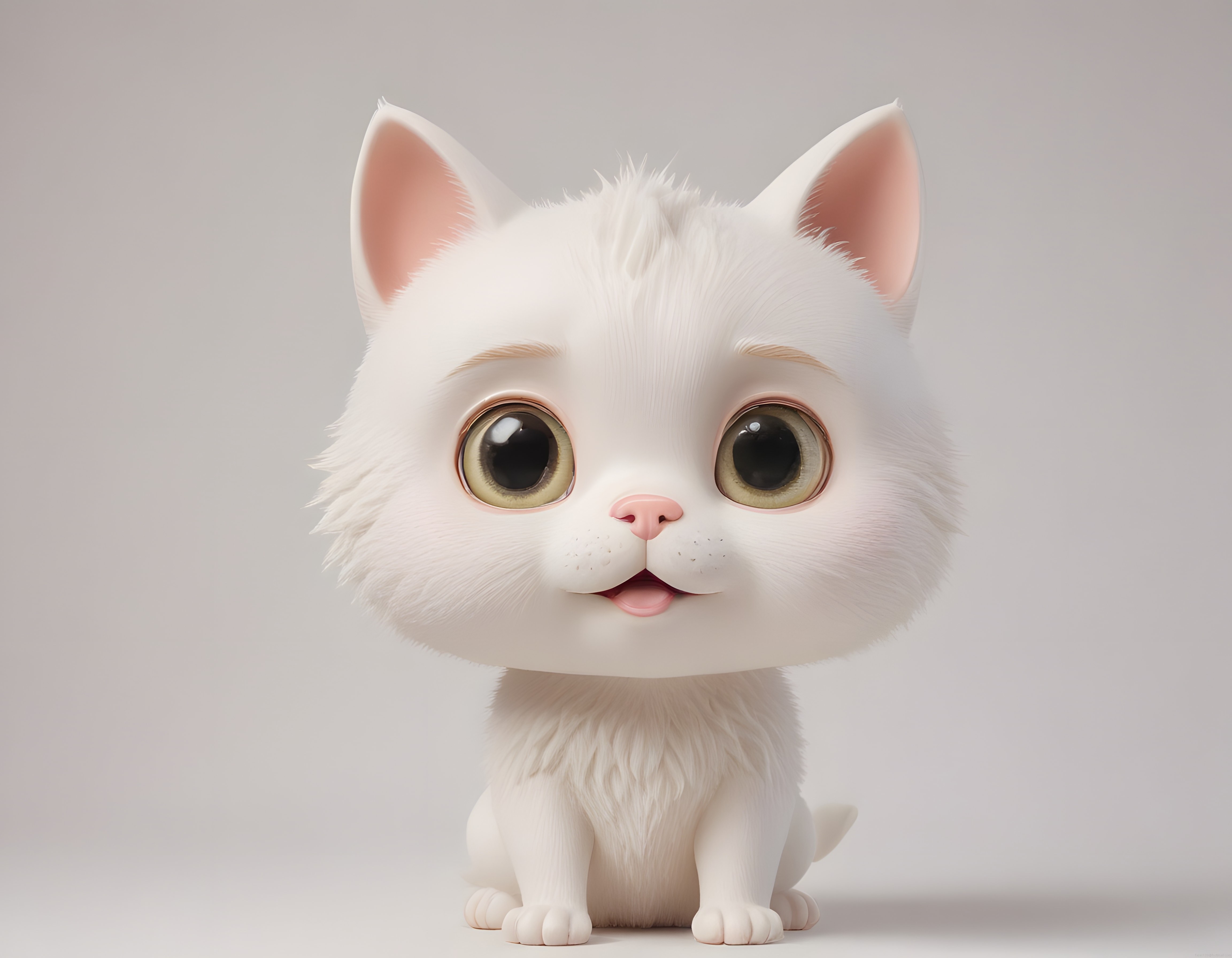 Beyaz Tüylü Sevimli 3D Kedi Karakteri: Animasyon Dünyasından Büyük Gözlü Minik Dost