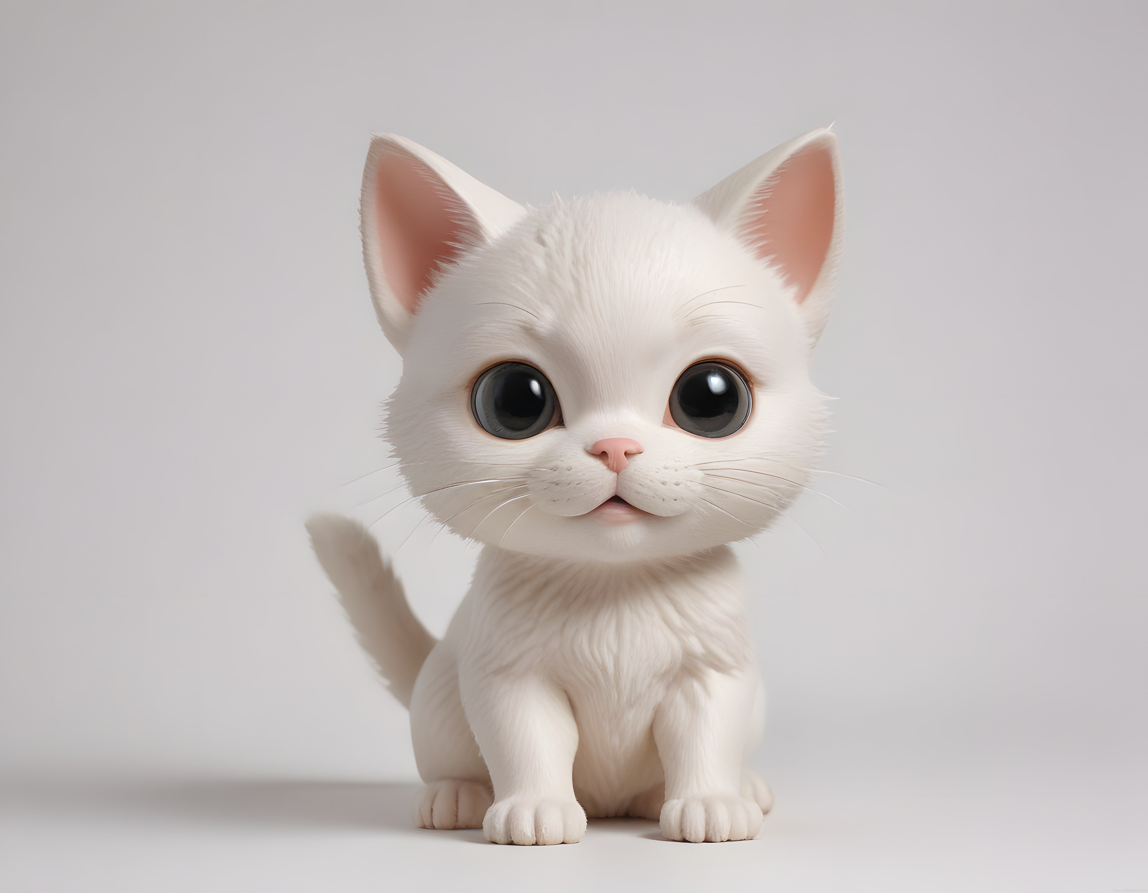 Beyaz Tüylü Sevimli 3D Kedi Yavrusu: Büyük Gözlü Animasyon Karakteri