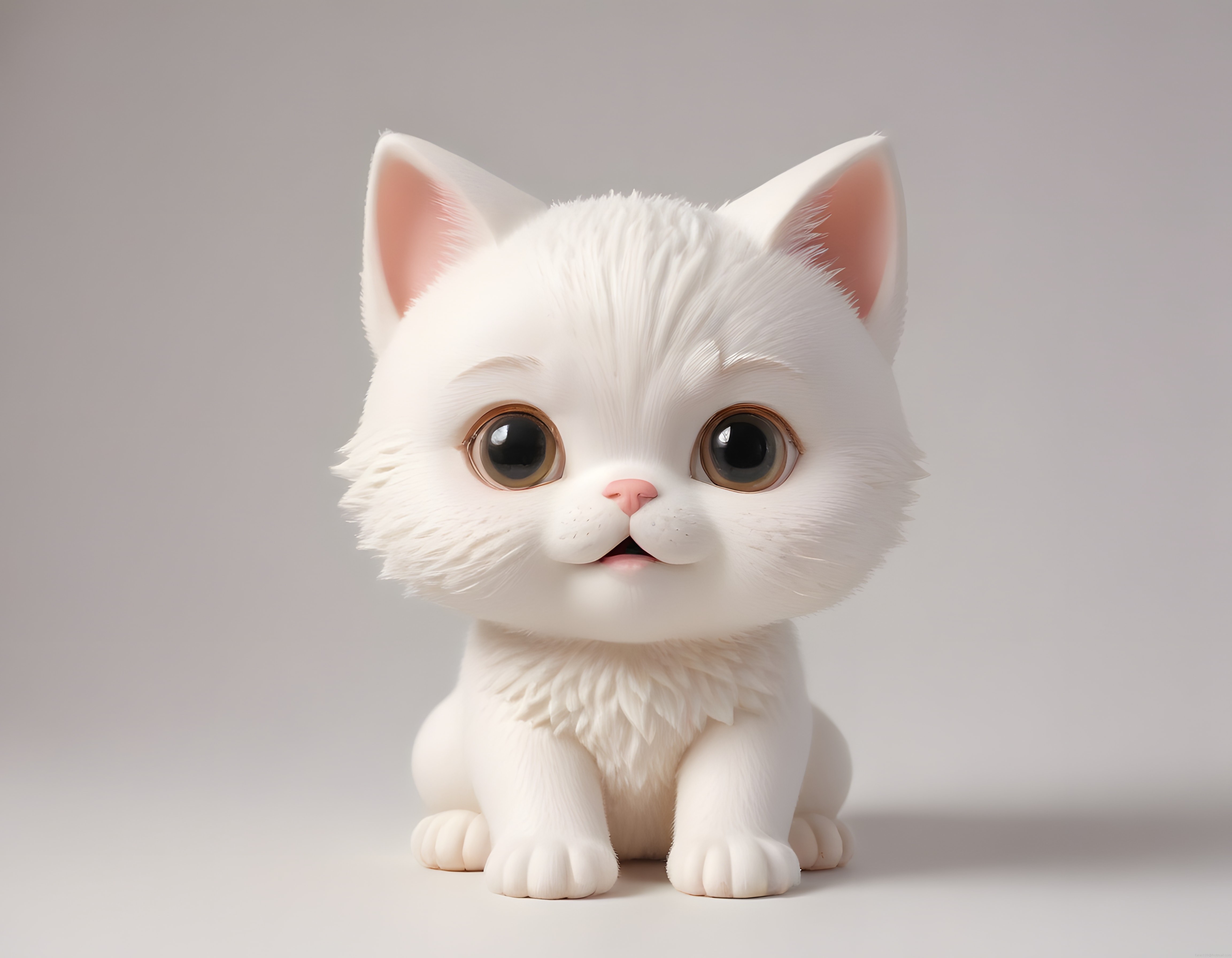 Beyaz Tüylü Sevimli 3D Kedi Yavrusu Dijital Karakter Tasarımı