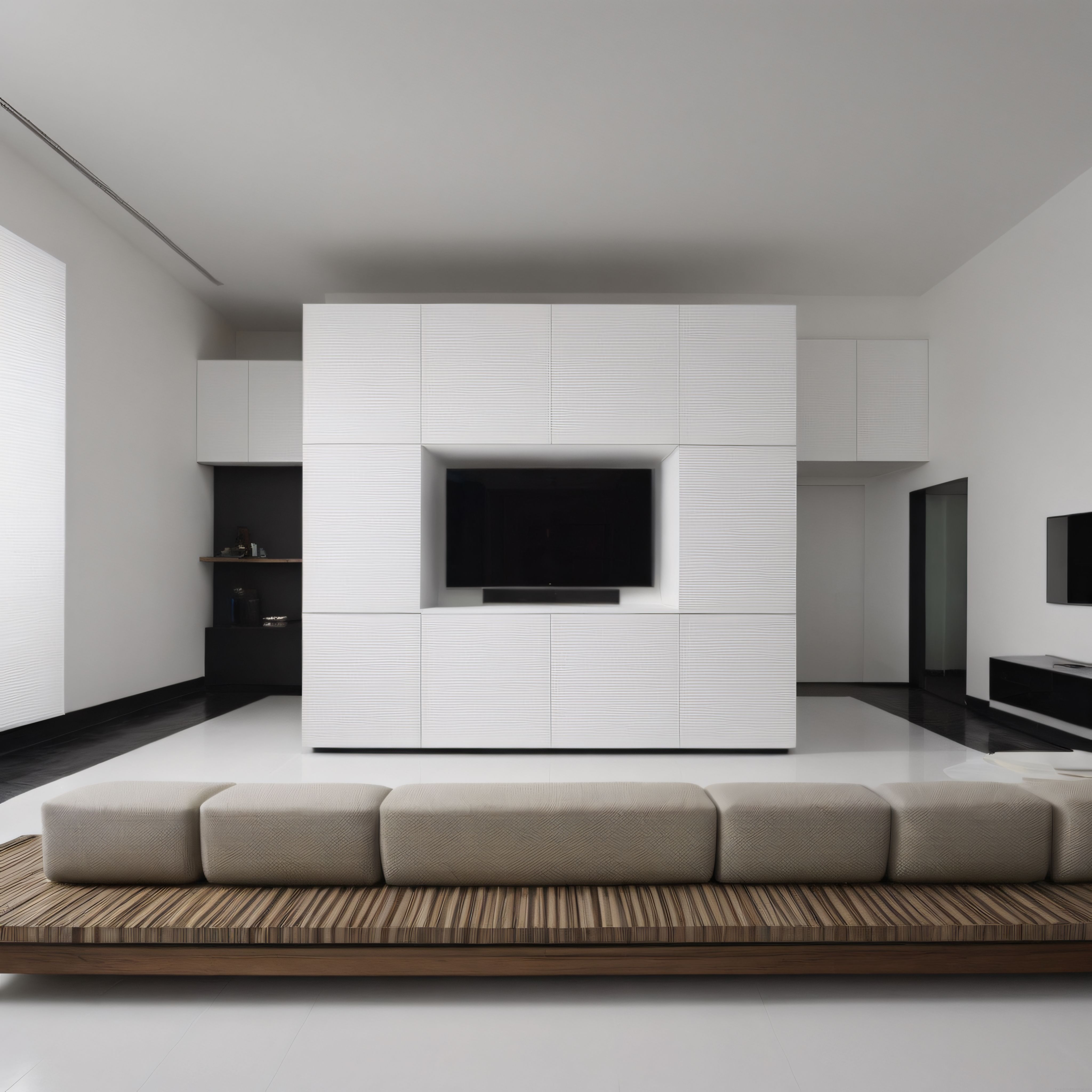 Beyaz ve Ahşap Detayların Uyumuyla Modern Minimalist Salon Dekorasyonu