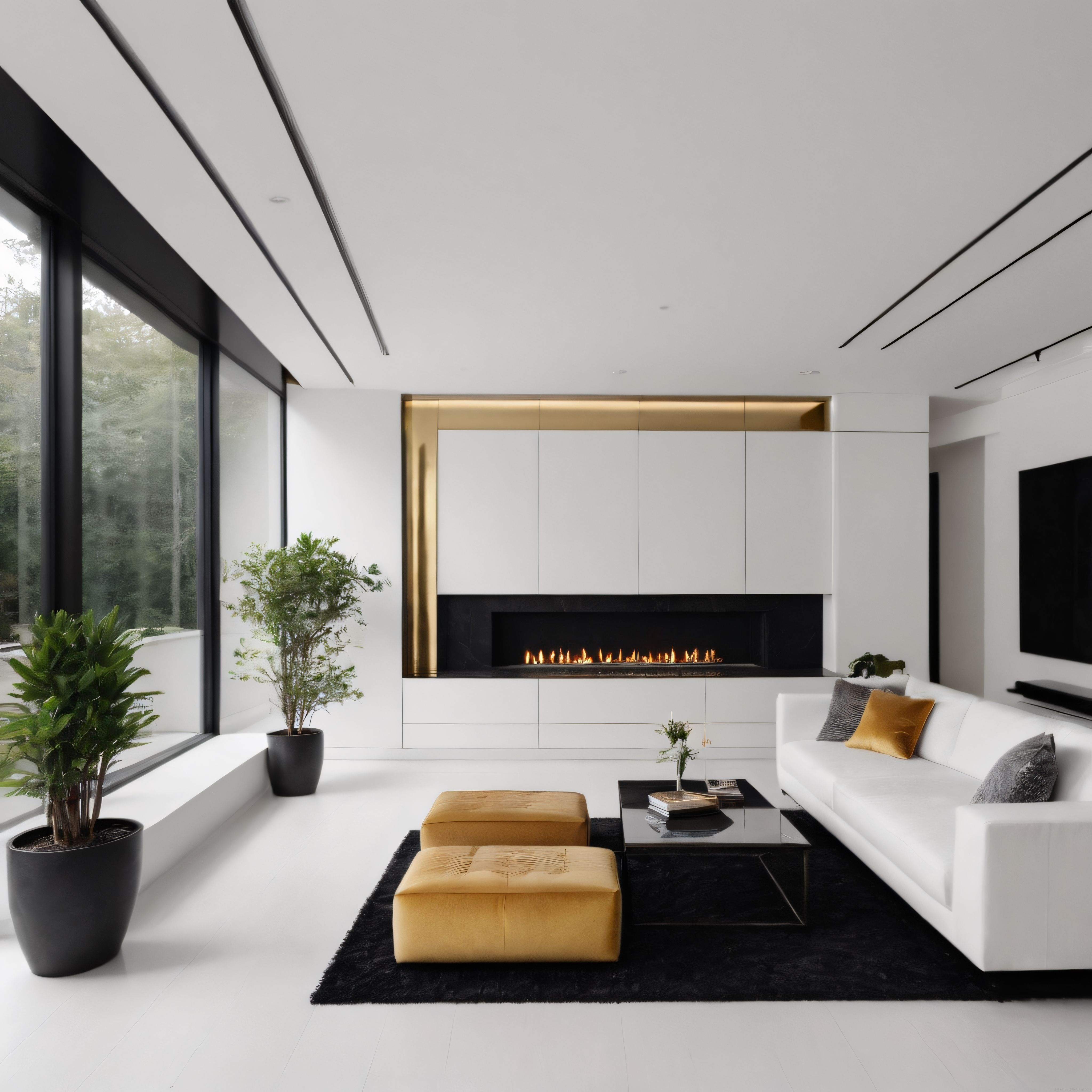 Beyaz ve Altın Detaylı Modern Salon Dekorasyonunda Lüks Minimalizm