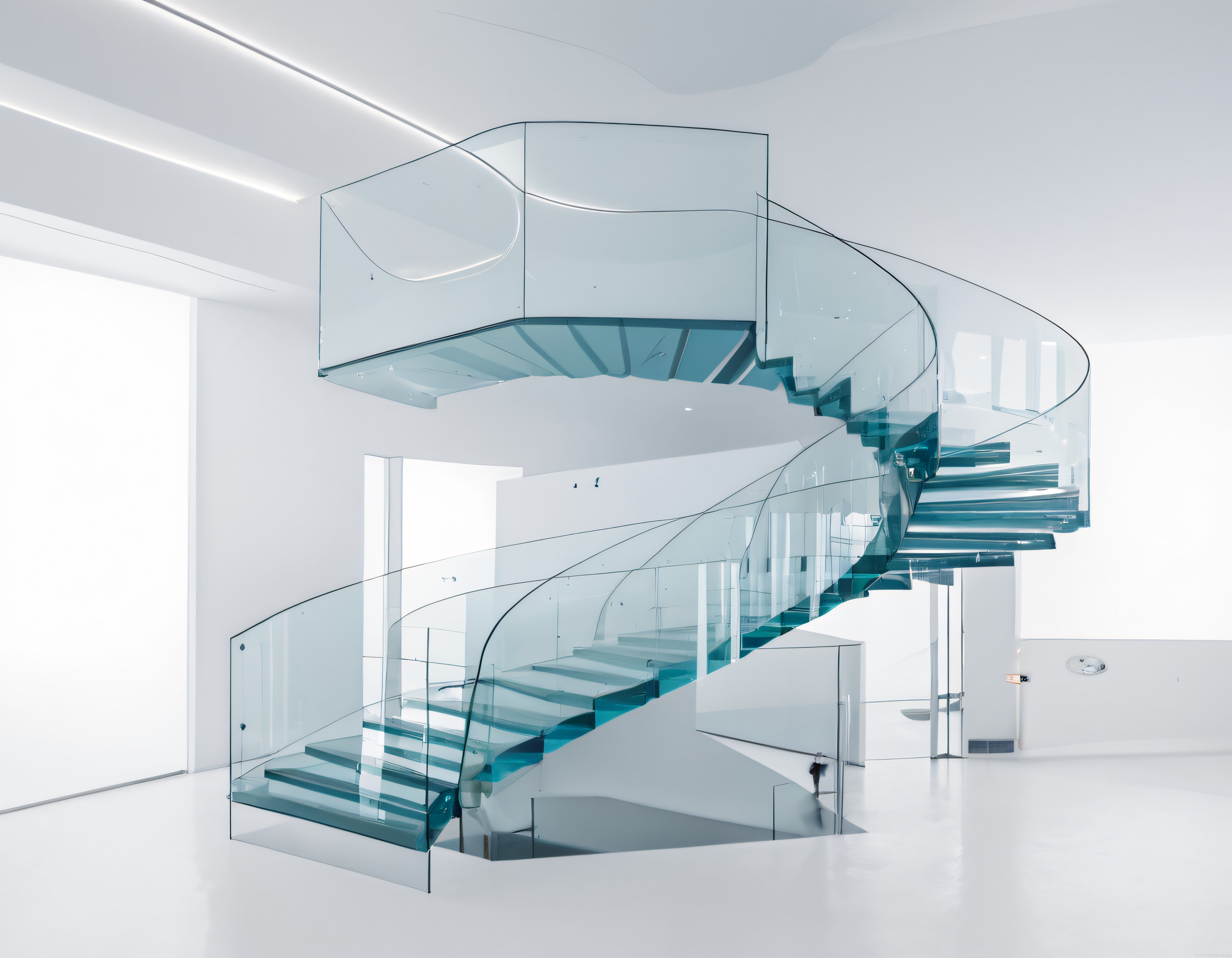 Beyaz ve Camdan Oluşan Modern Spiral Merdiven ile Lüks İç Mekan Tasarımı