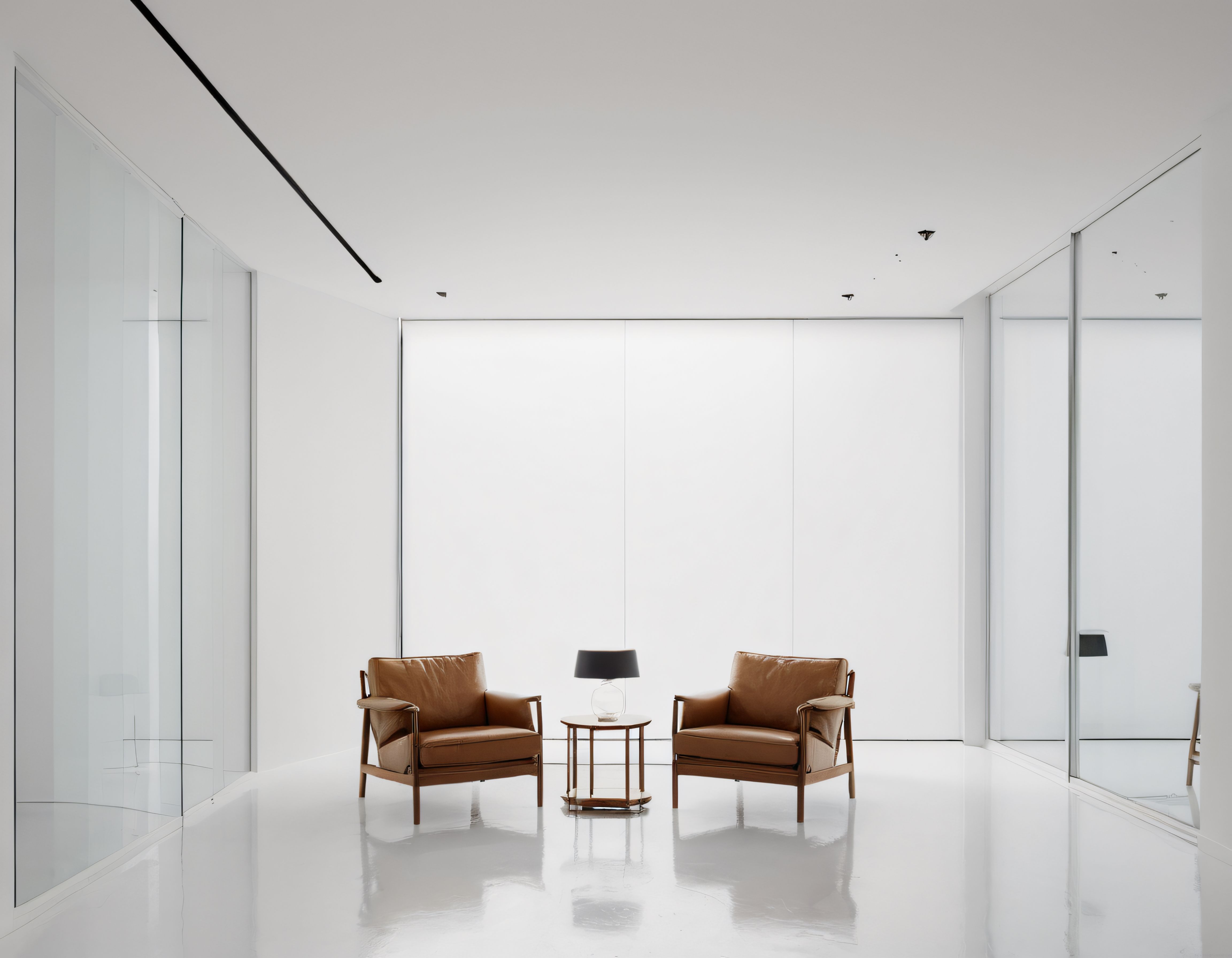 Beyaz ve Ferah Minimalist Salon: Modern Deri Koltuklar ve Sade Dekorasyon
