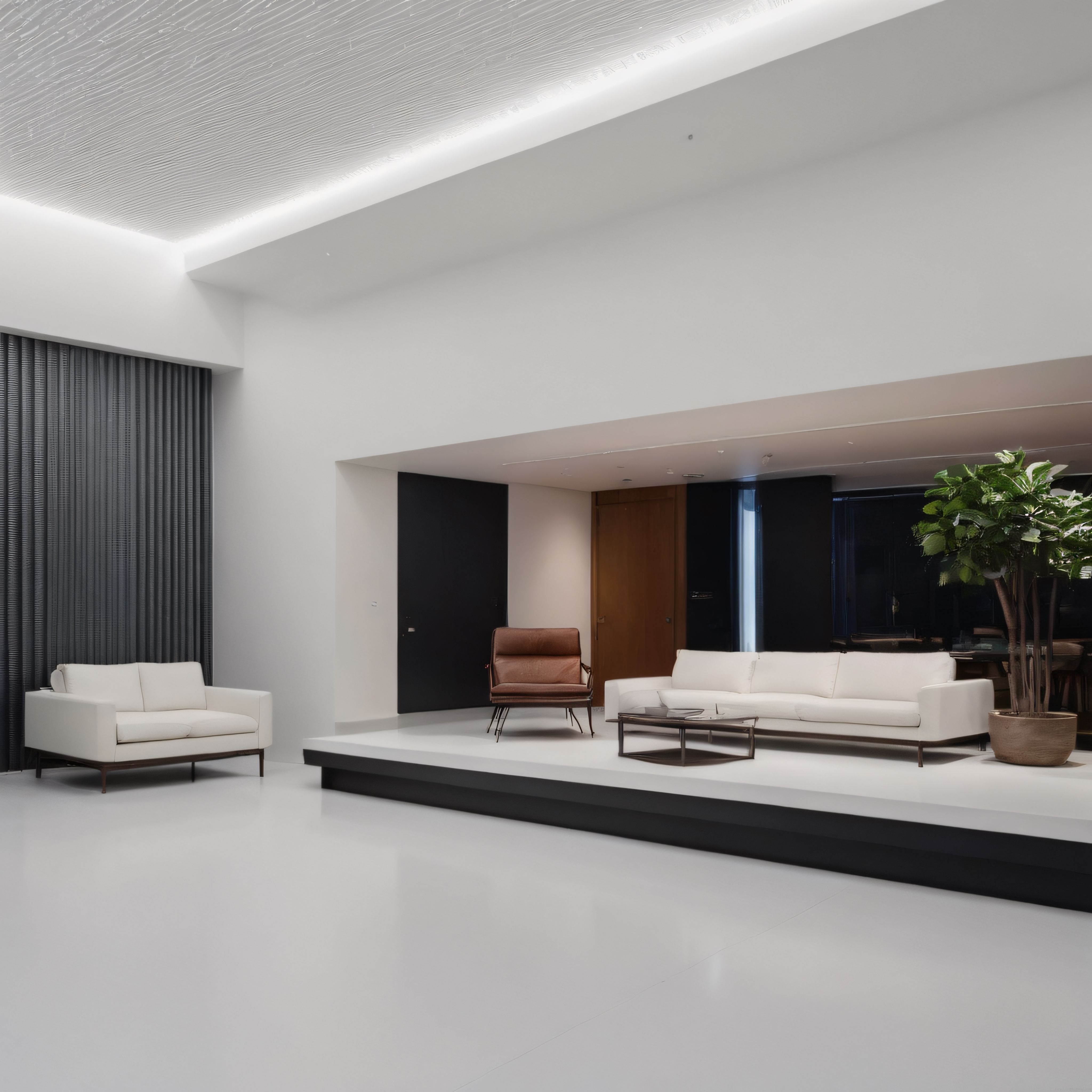 Beyaz ve Gri Tonlarda Gizli Aydınlatmalı Modern Minimalist İç Mekan Tasarımı