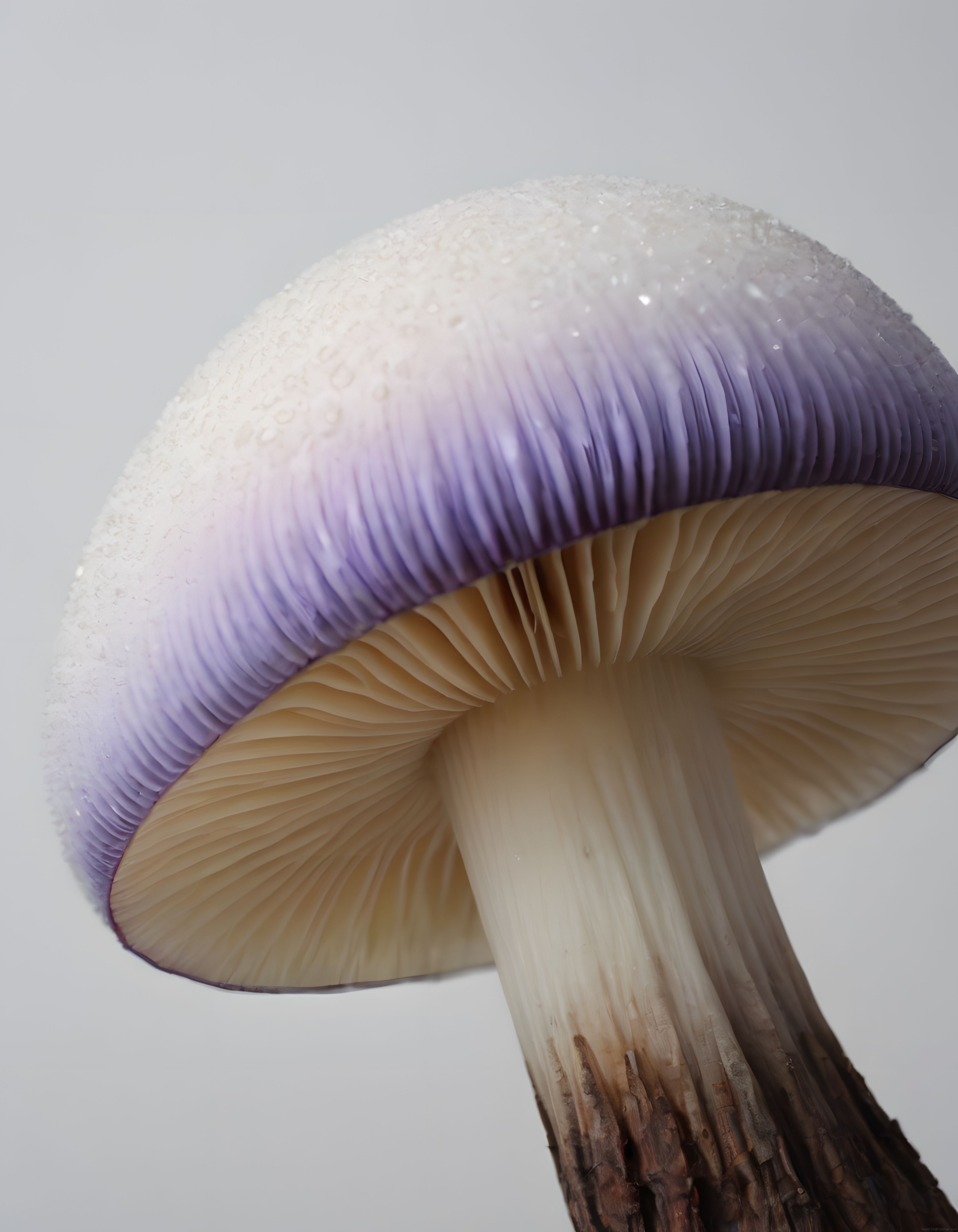 Beyaz ve Mor Tonlarında Gizemli Bir Mantarın Etkileyici Makro Fotoğrafı