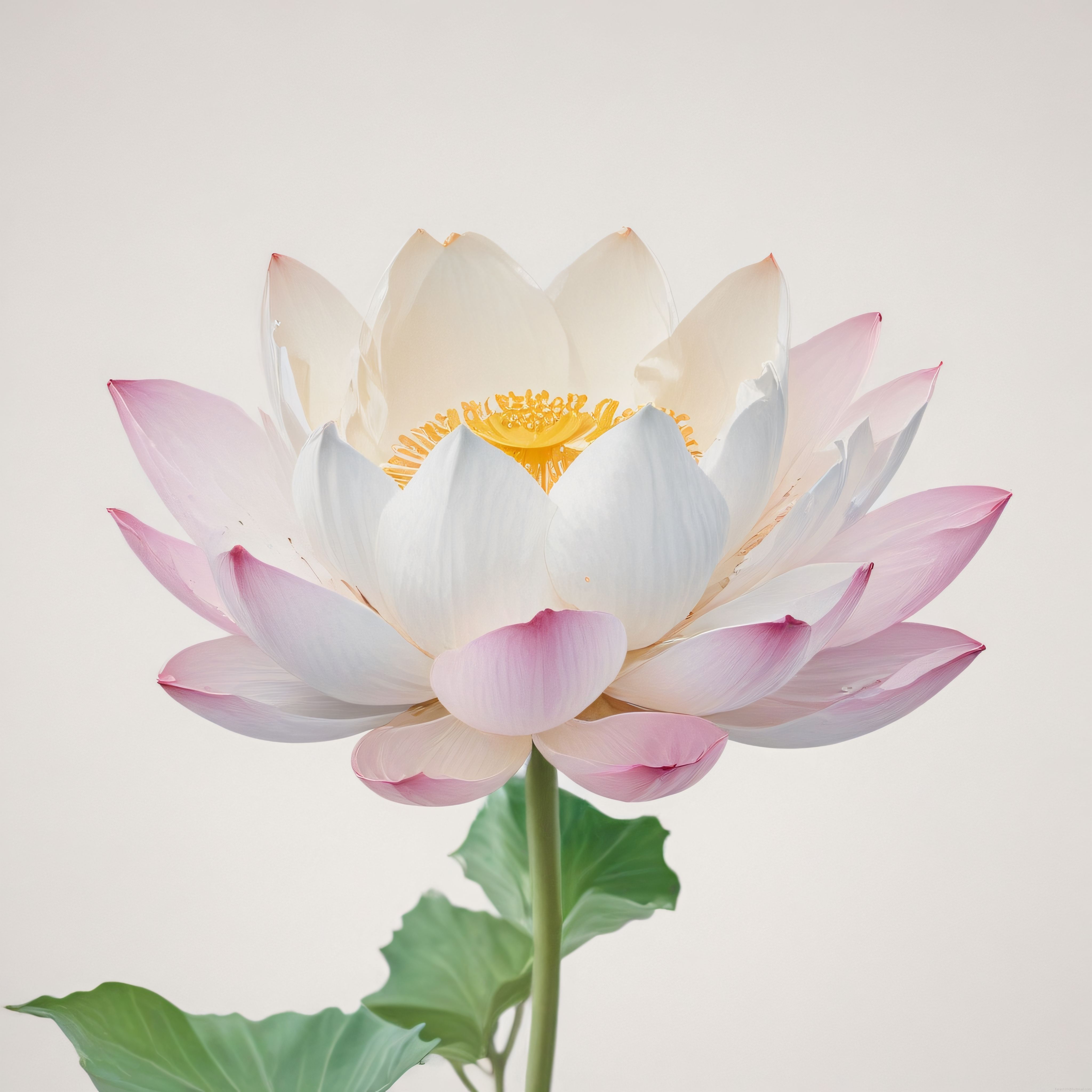 Beyaz ve Pembe Tonlarında Tam Açılmış Lotus Çiçeği ile Sade Doğal Arka Plan