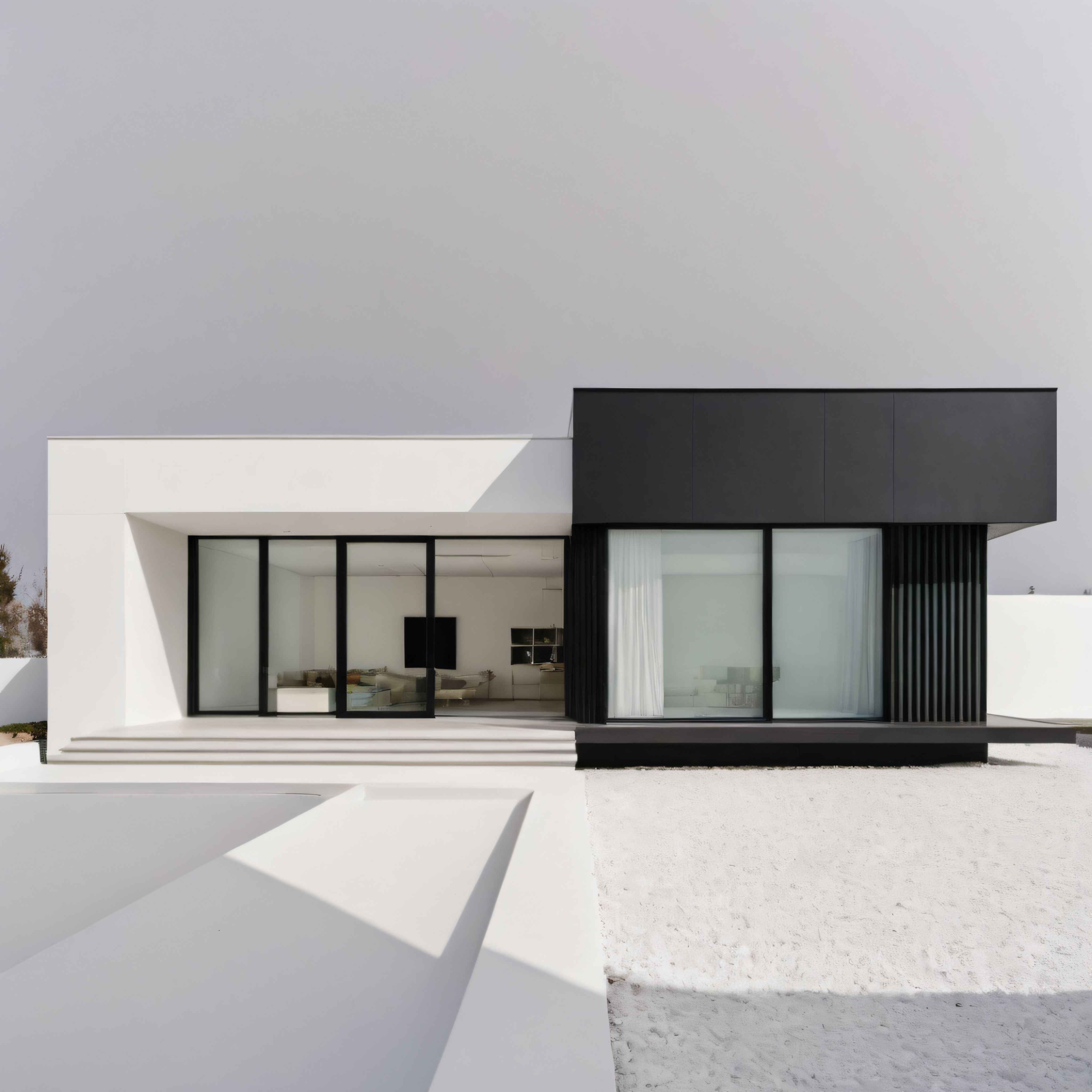 Beyaz ve Siyah Kontrastlı Minimalist Modern Villa ile Geometrik Bahçe Tasarımı