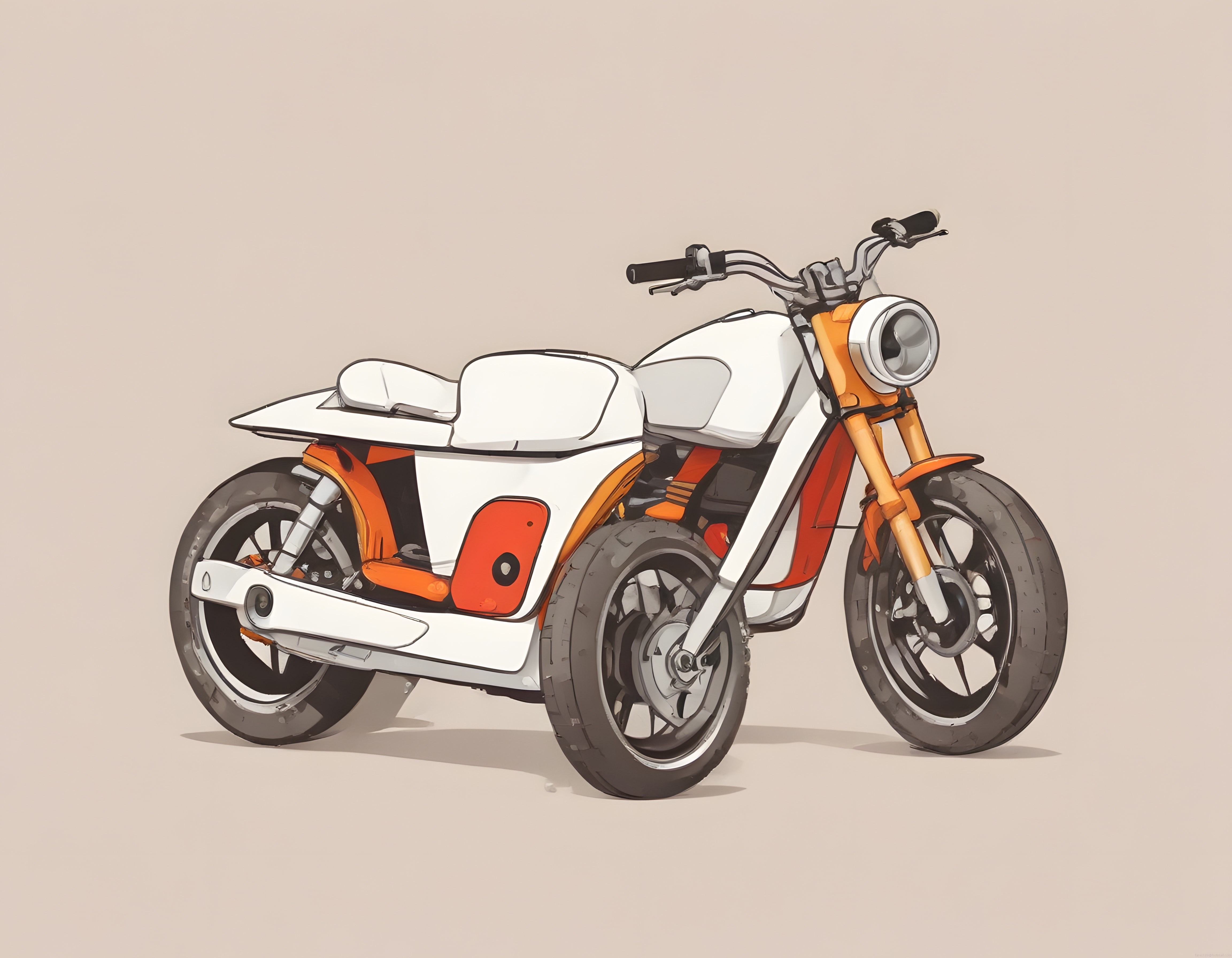 Beyaz ve Turuncu Detaylı Modern Motosiklet Çizimi: Dinamik ve Şık Tasarım