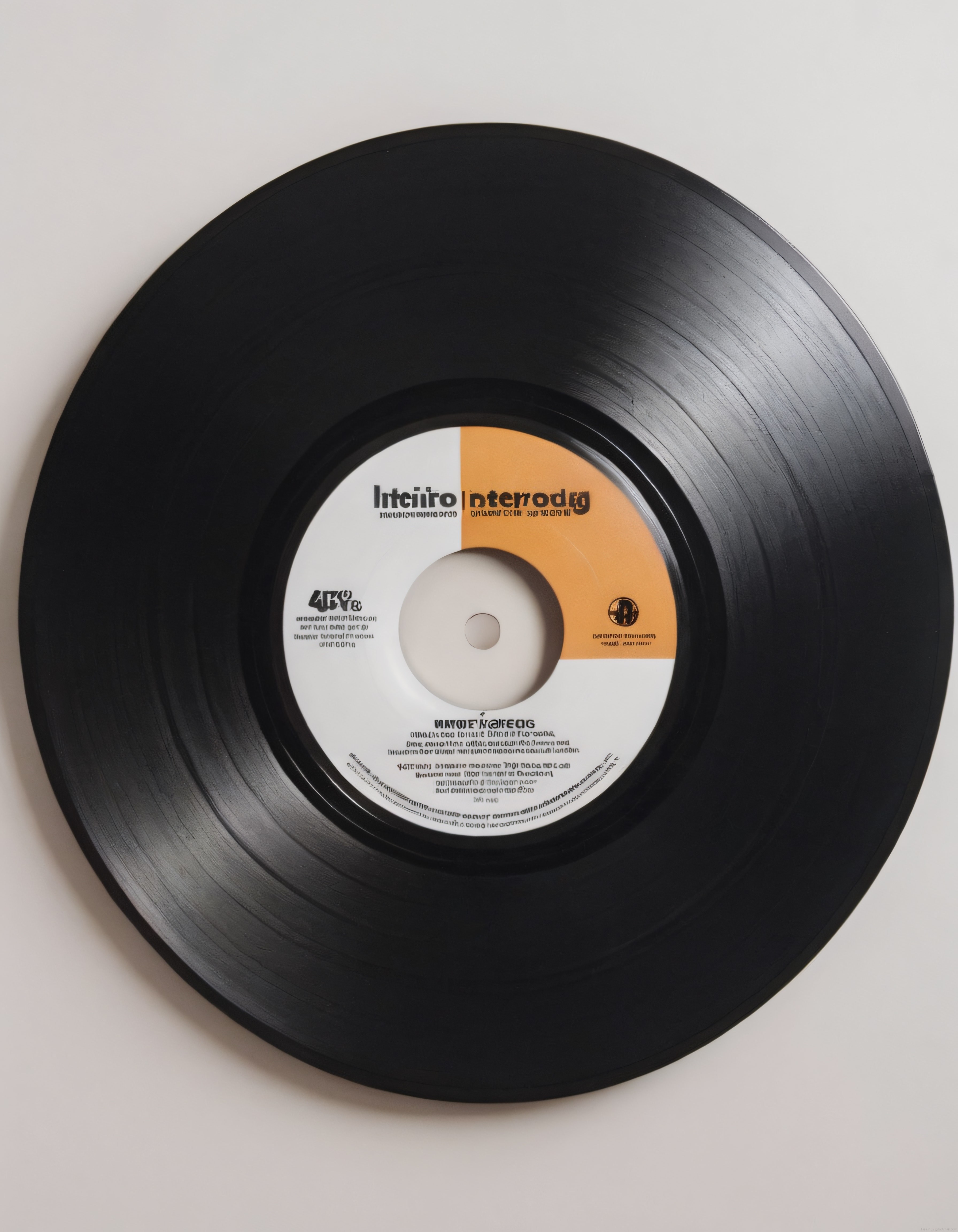 beyaz ve turuncu etiketli siyah vinil plağın minimal üstten çekim görseli