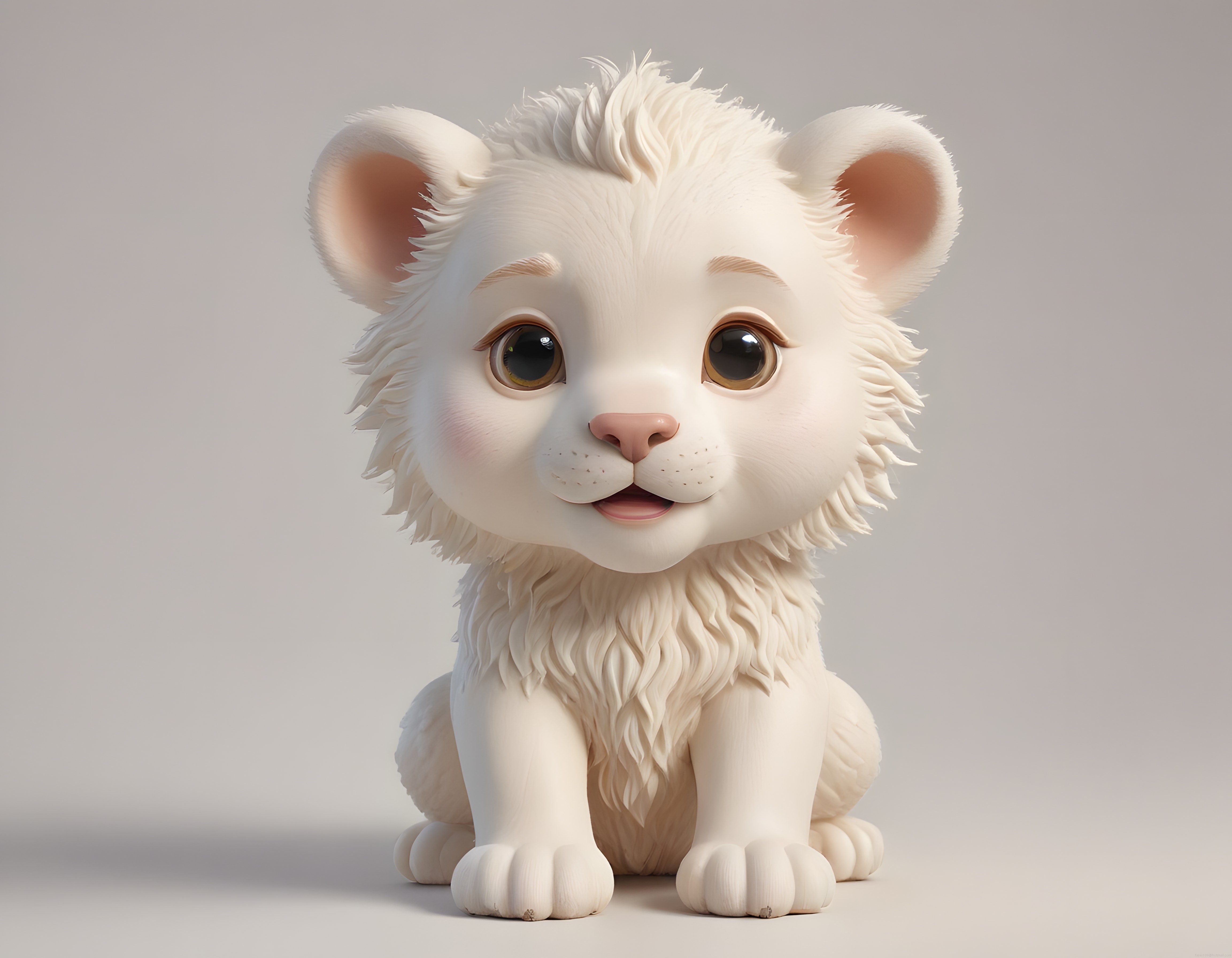 Beyaz Yeleli Sevimli Aslan Yavrusu: Pelüş 3D Animasyon Karakteri