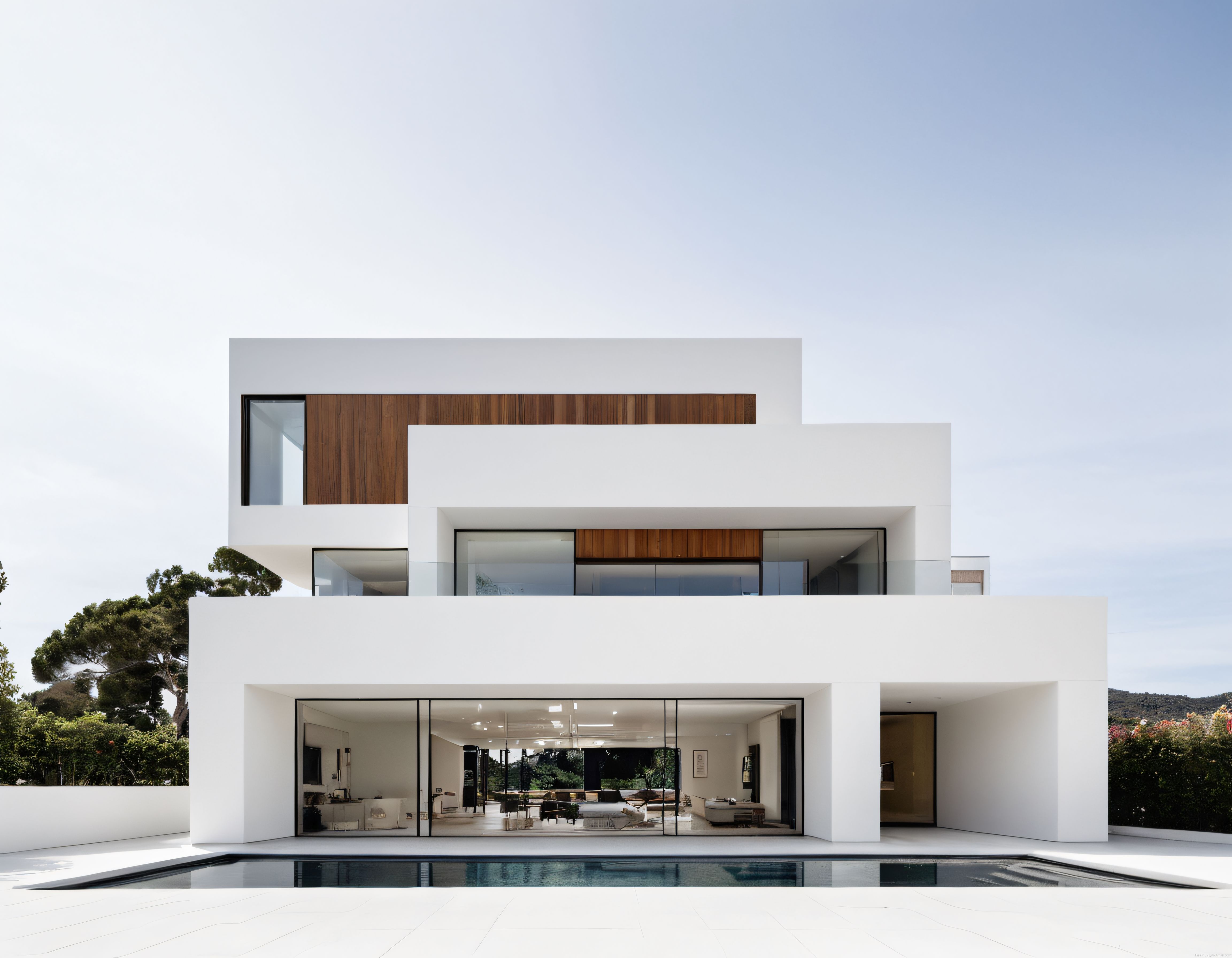 Beyaz Yüzeyleri ve Ahşap Detaylarıyla Modern Minimalist Villa Tasarımı