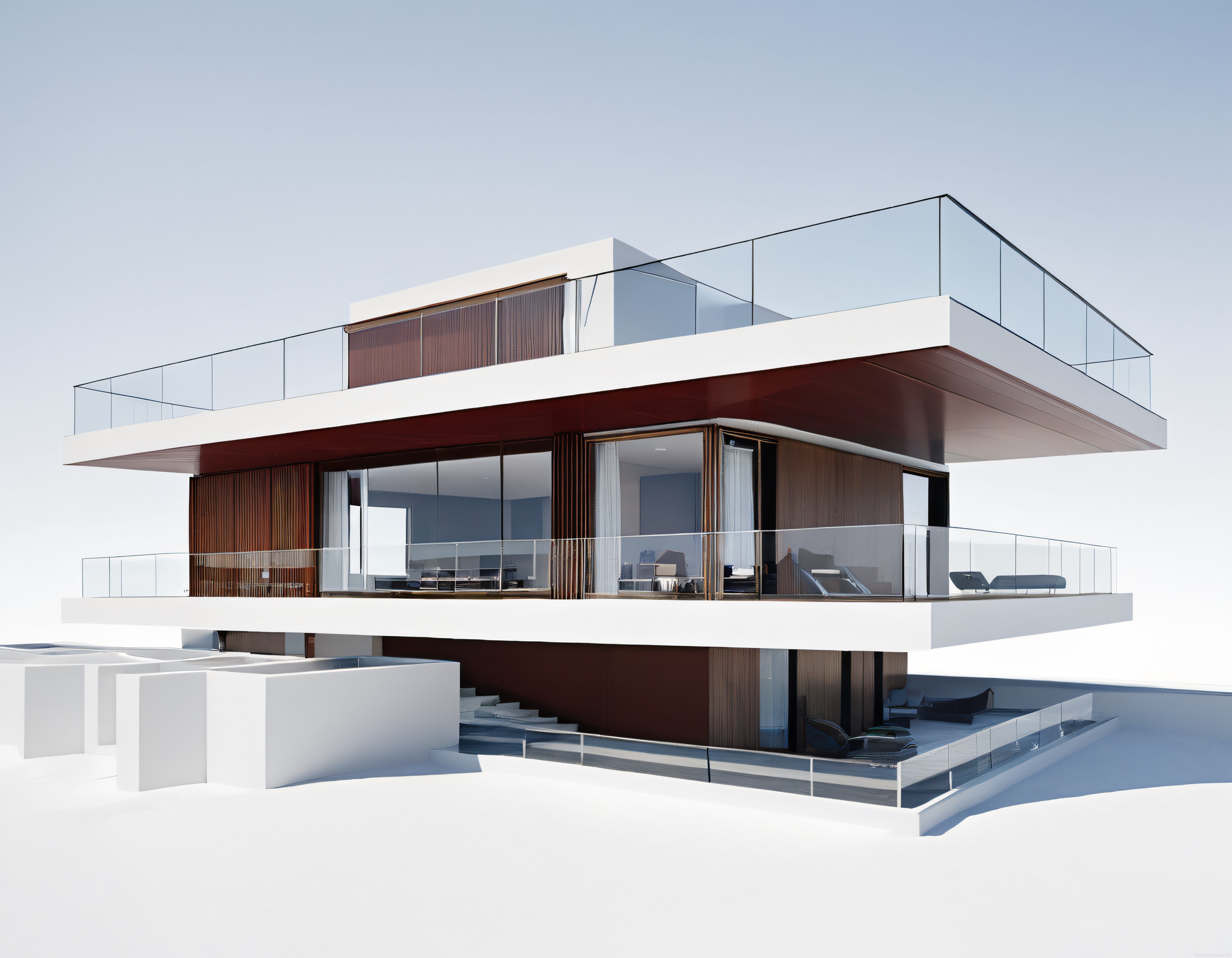 Beyaz Zemin Üzerinde Çarpıcı Modern Mimari Villa ve Sonsuzluk Havuzu