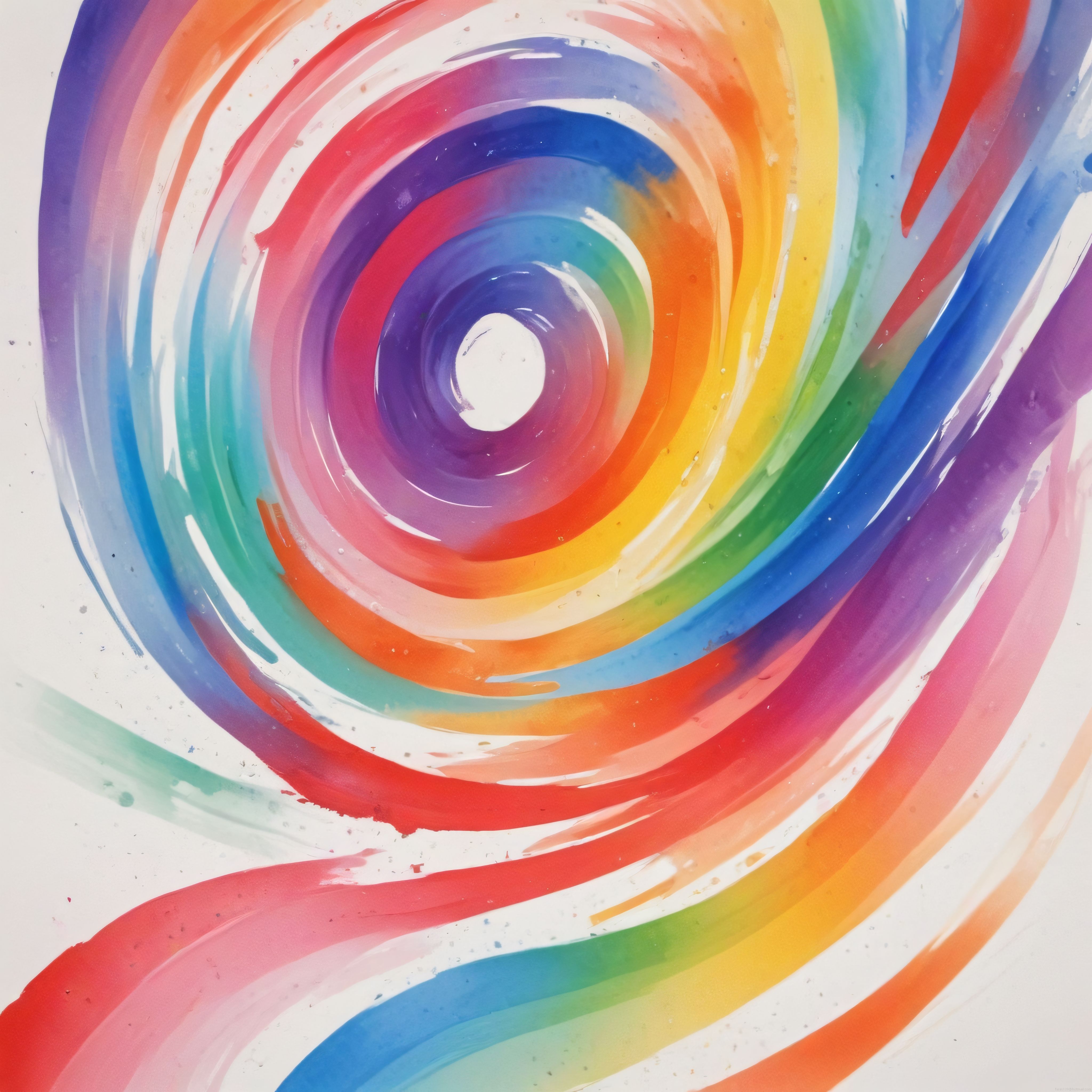 Beyaz Zemin Üzerinde Gökkuşağı Renklerinde Soyut Sulu Boya Spiral Sanat Eseri
